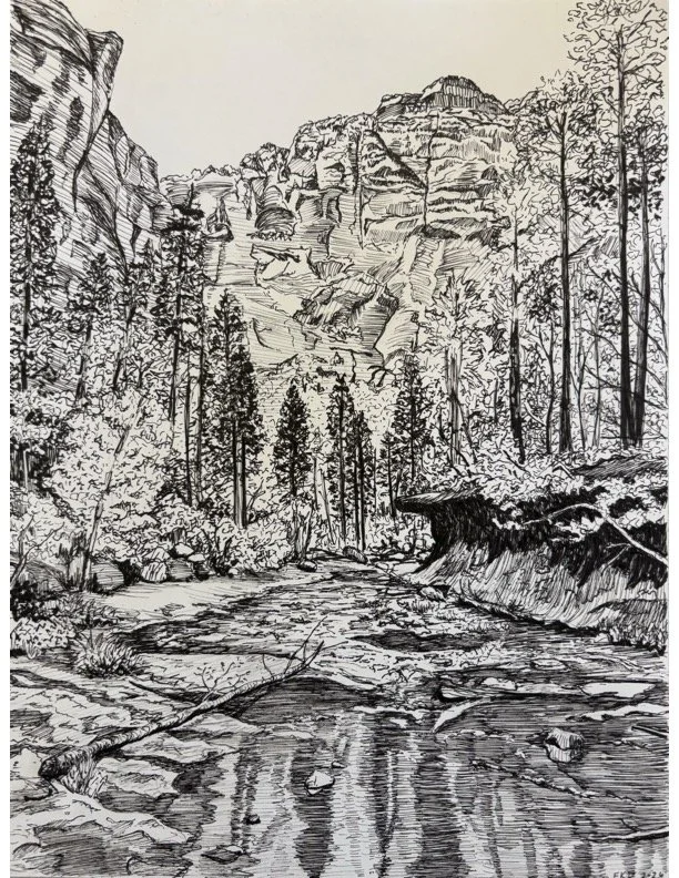 Oak Creek Reflection
Pen and Ink on Paper, 9 x 12"