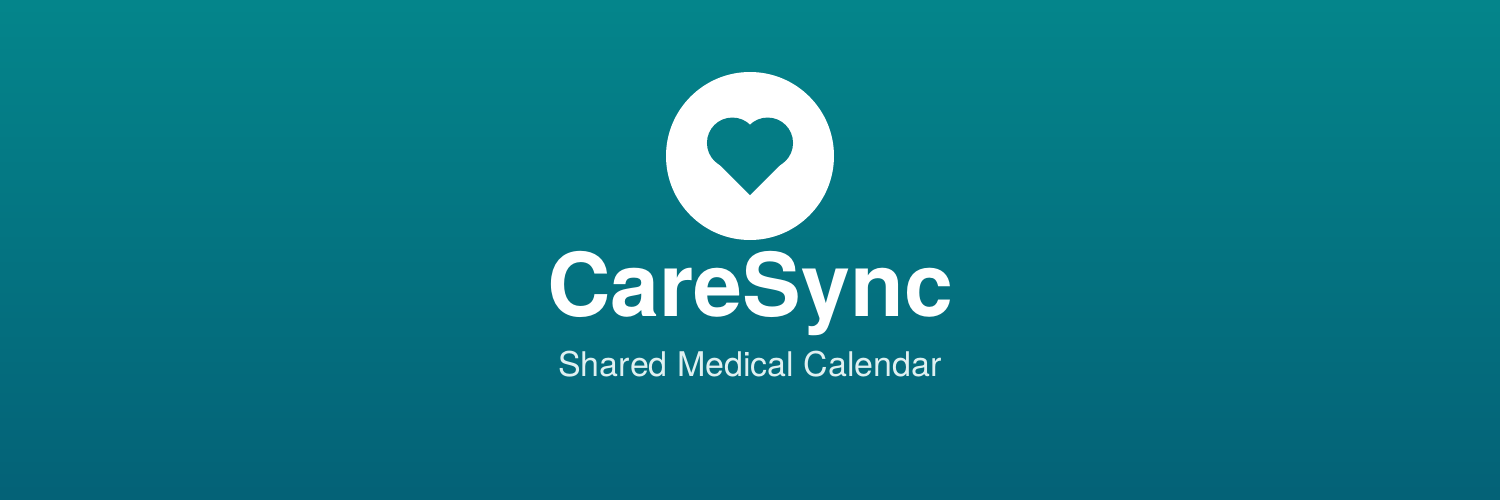 CareSync logo with a heart icon and the text 'CareSync Shared Medical Calendar' on a teal background.
