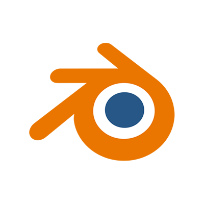 Blender logo, an orange stylized swirl with a blue circle in the center.