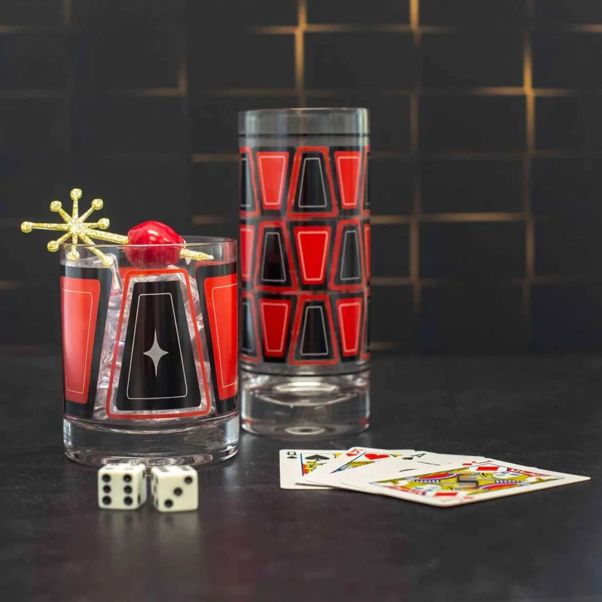 Red and Black Atomic Retro Vintage Cocktail Glass