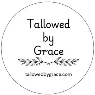 Tallowed by Grace circular logo with botanical illustration on white background