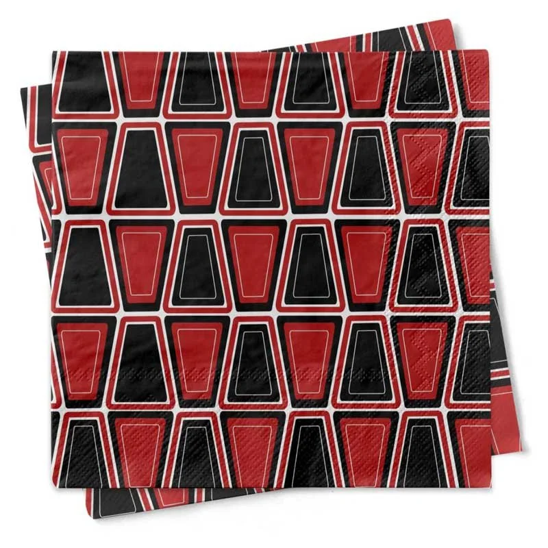 Red and Black Retro Blocks Cocktail Beverage Napkin