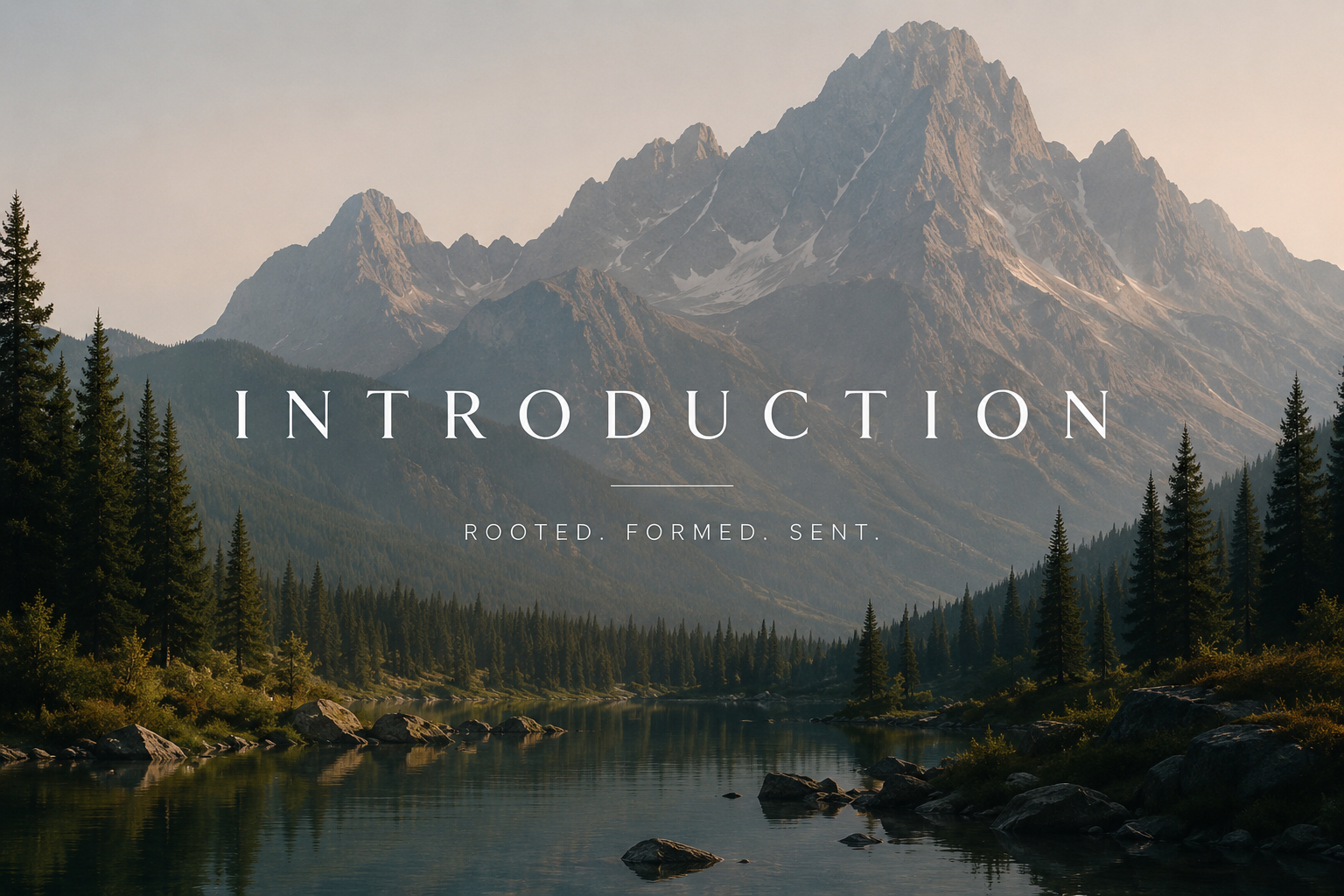 Mountain lake landscape with the word Introduction