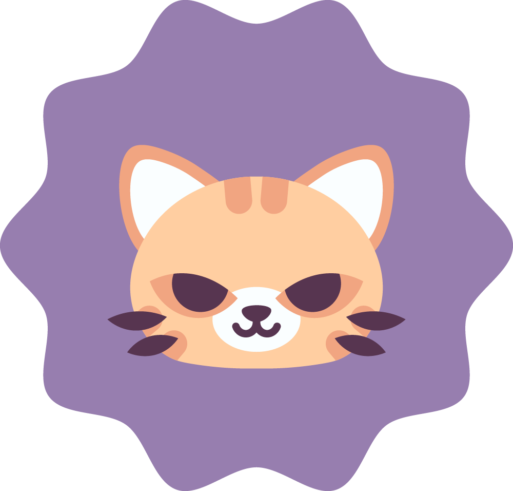 Illustration of a cute animal face, resembling a lemur or similar creature, with purple background and stylized features.