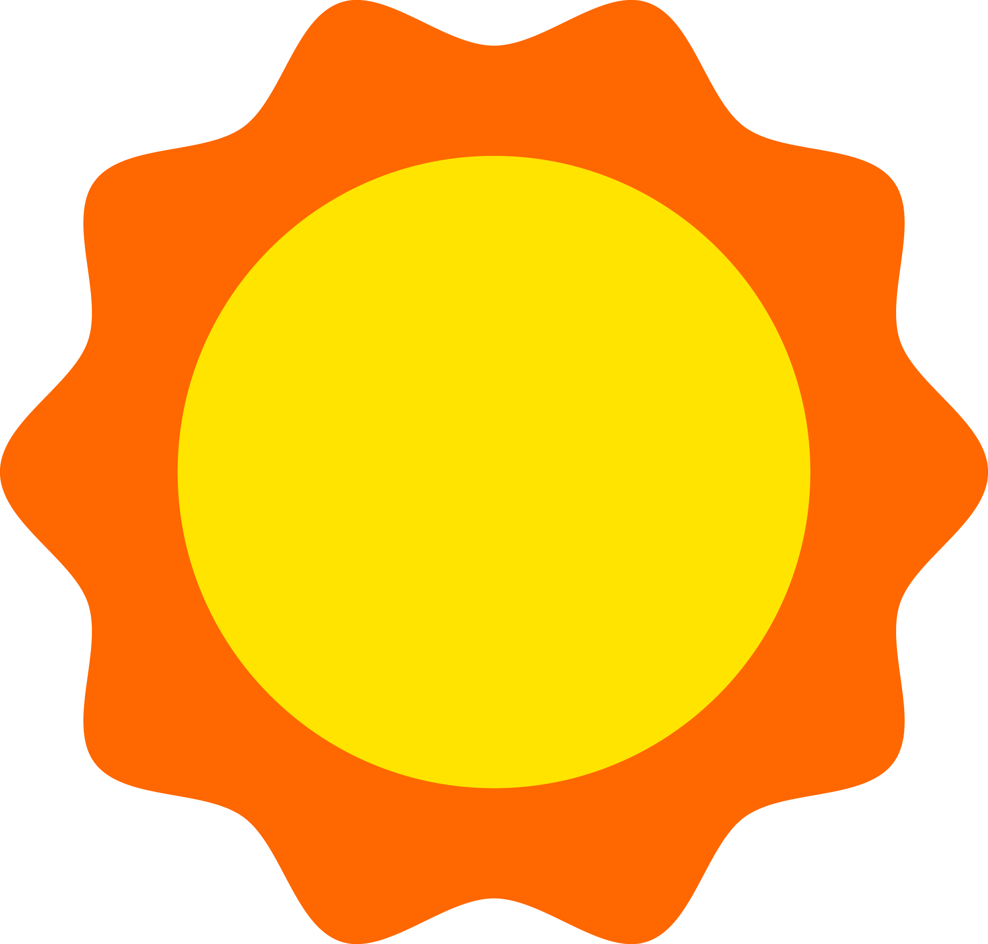 A stylized sun icon with a yellow circle in the center and an orange wavy outer shape resembling rays