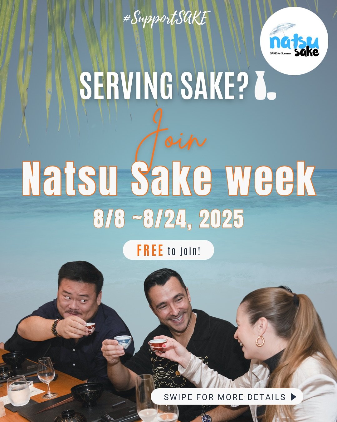 🍶 Calling all sake serving restaurants!
This summer, we&rsquo;re launching Natsu Sake Restaurant Week, and we want YOU to be part of it! 

Let&rsquo;s work together to Introduce more people in North America to the joy of sake!

📅 Event Dates: Aug 8