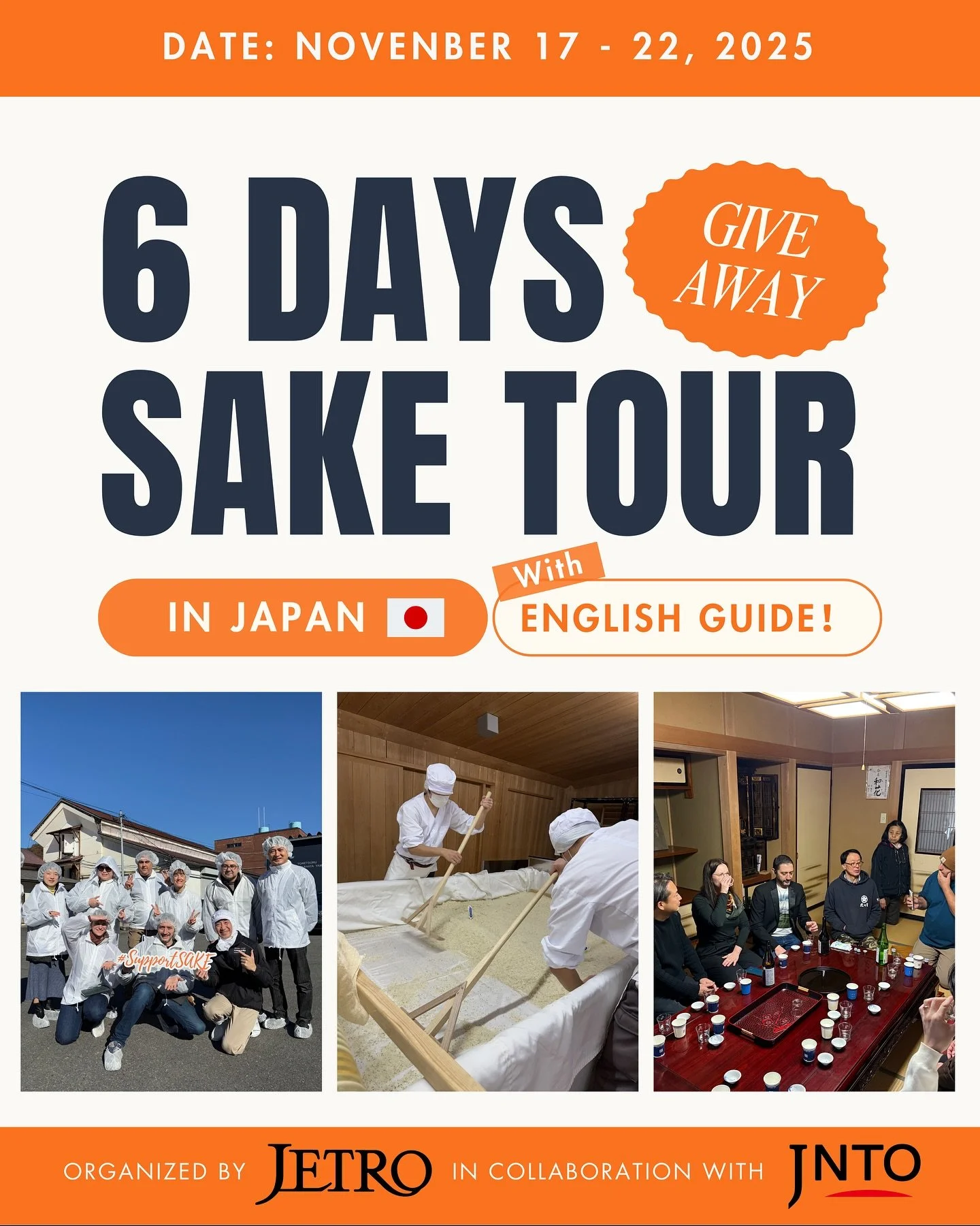 📢 Sakagura Tour Applications close August 31st!🇯🇵
Don&rsquo;t miss your chance to join our exclusive Sakagura Tour in Japan this fall 🍶

If you&rsquo;re a sake fan or work in the sake/restaurant industry, this could be your chance to explore brew