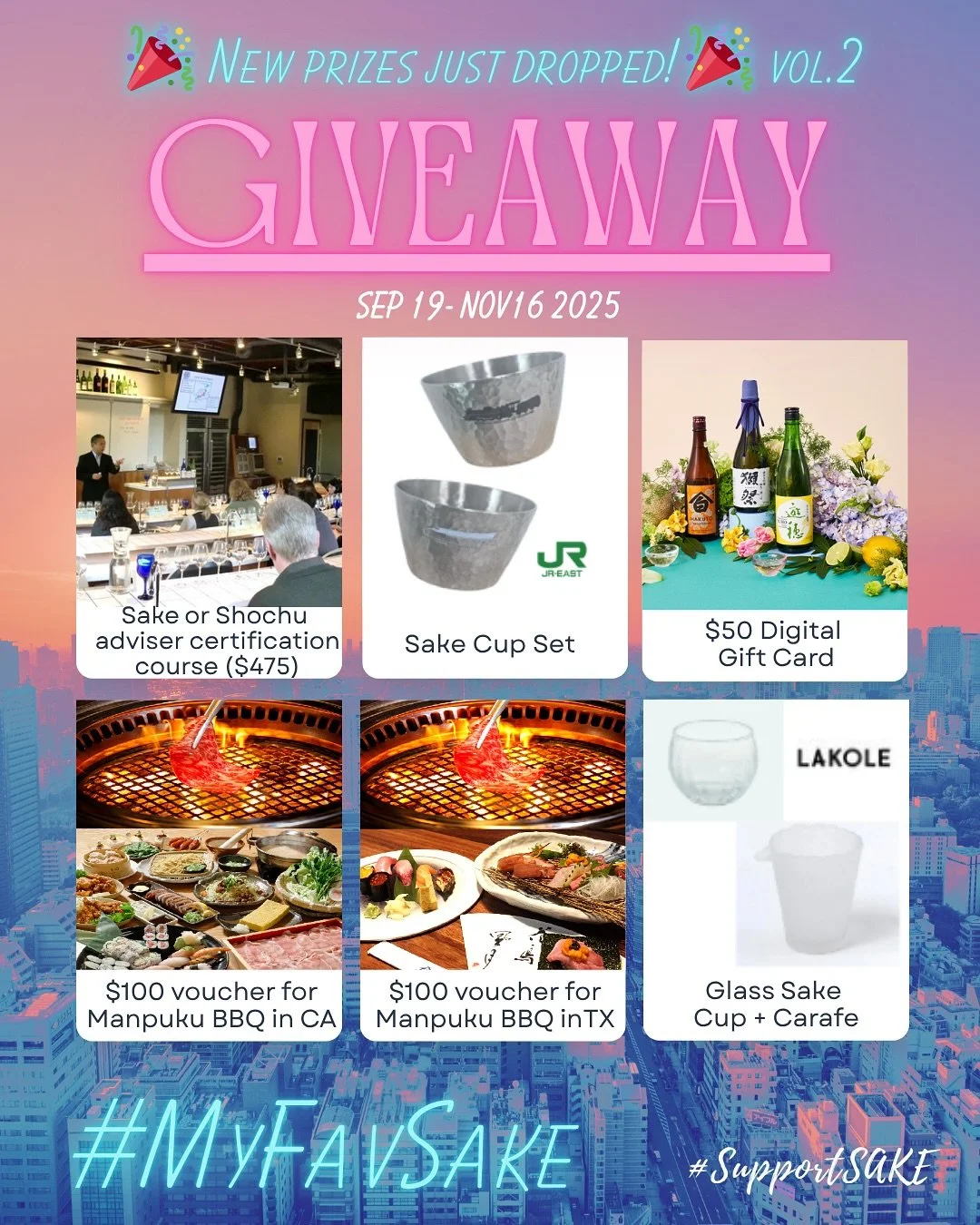 🎁 Giveaway Prize Update &ndash; Part 2/2
The SupportSAKE Photo Campaign just got another upgrade! ✨More prizes, more chances to win! 🍶

Haven&rsquo;t joined yet? This is your chance! Share your favorite sake #MyFavSake today!

✈️ How to Join ✈️
1️⃣