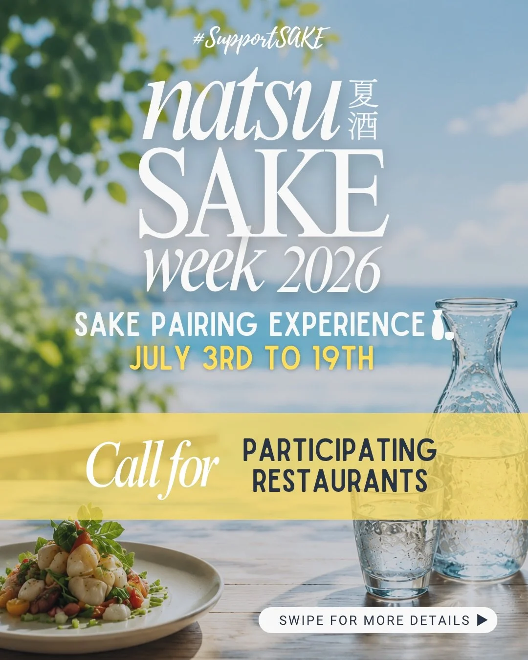 🍶 Calling all sake-serving restaurants!

This summer, Natsu Sake Pairing Week returns &mdash; and we&rsquo;d love to have you join us! ☀️ Let&rsquo;s introduce even more people across North America to the joy of sake together 🍶✨

📅 Event Dates: Ju