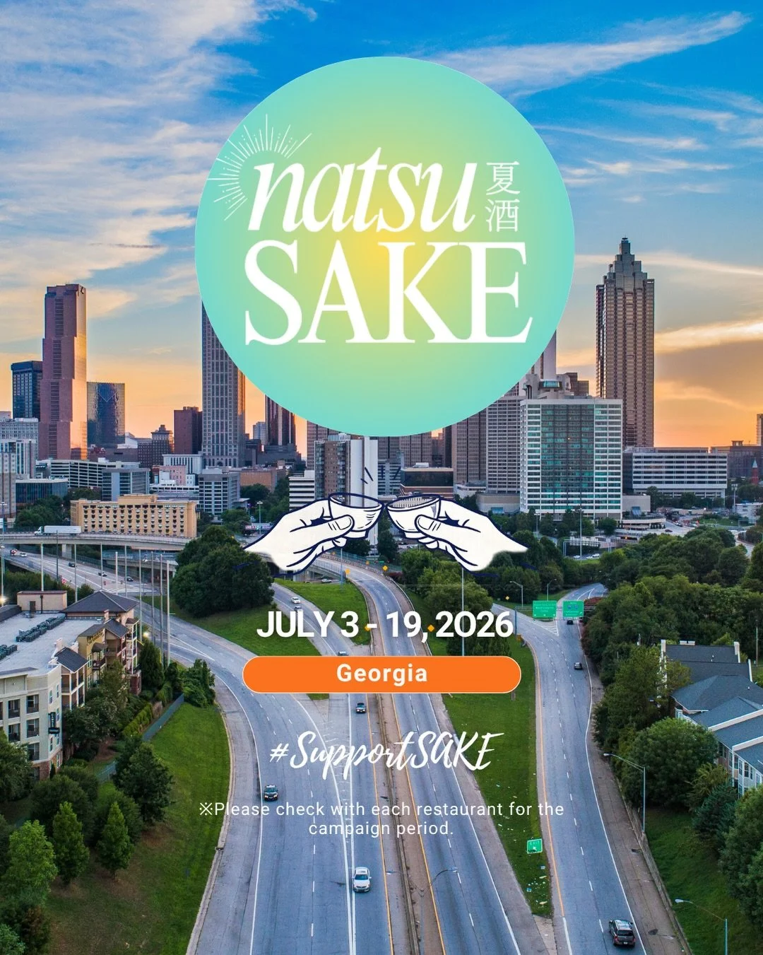🍶🌻 Natsu Sake Week is back! Join us July 3&ndash;19 in Georgia!

Discover refreshing summer sake pairings and a limited-time menu at our participating restaurant in Georgia☀️

What to expect (varies by location):
&ndash; Limited-time sake pairing m
