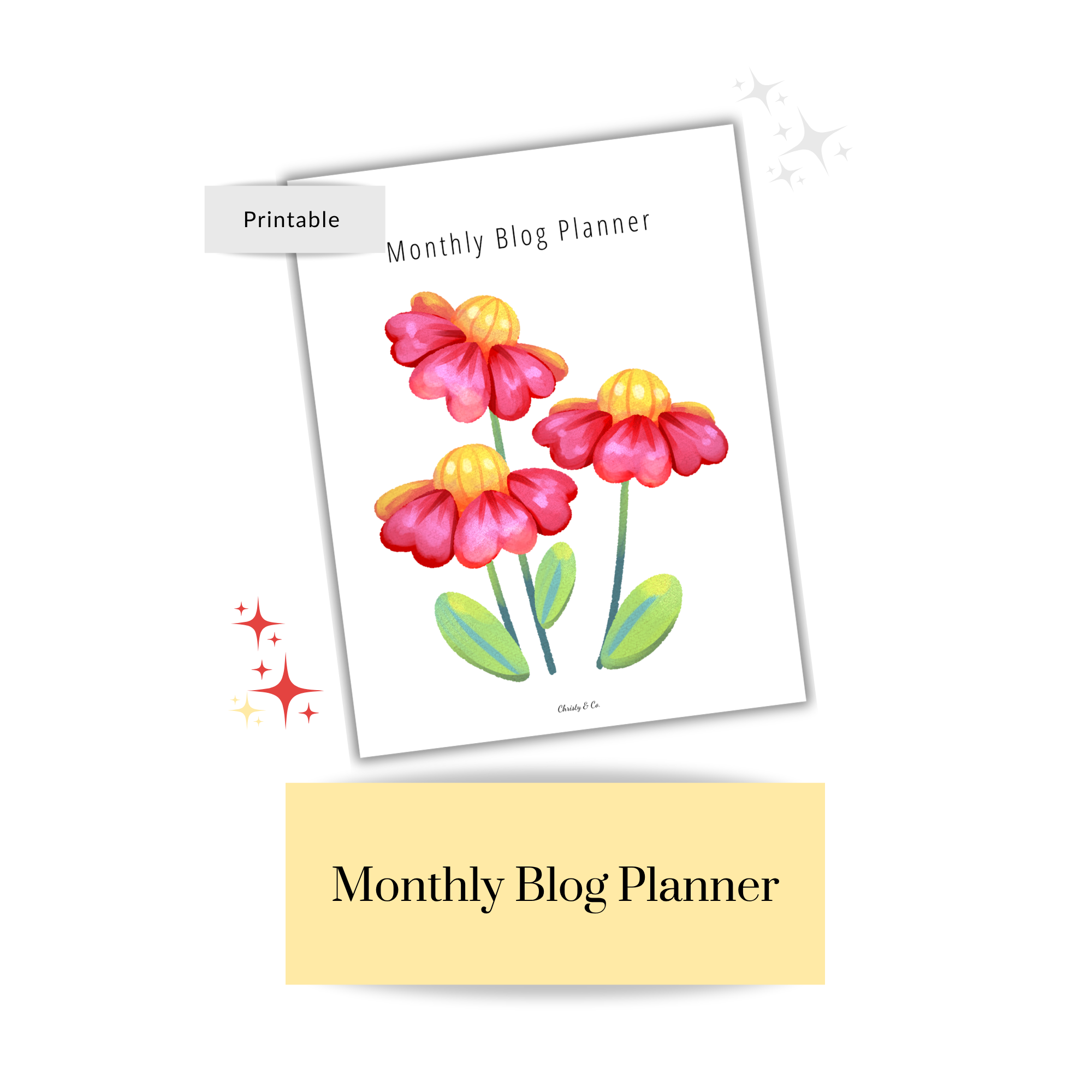 Monthly Blog Planner Pink Flower (Printable PDF)