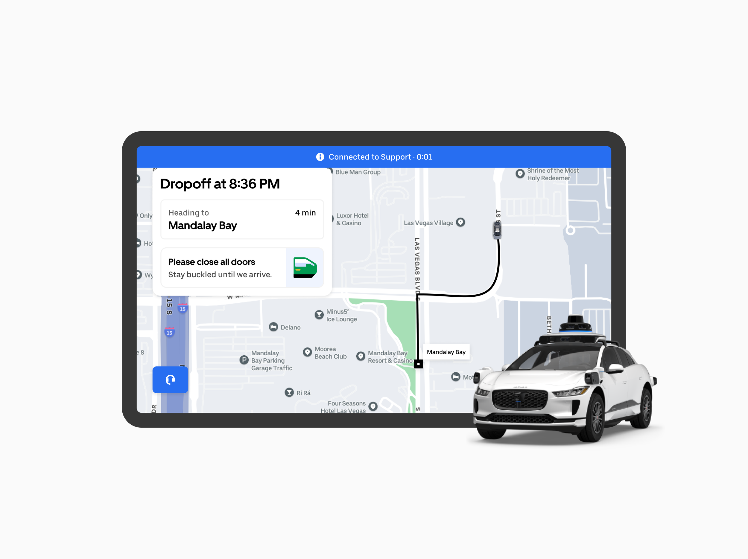 Connecting to support in driverless vehicles — Tablet, Mobile