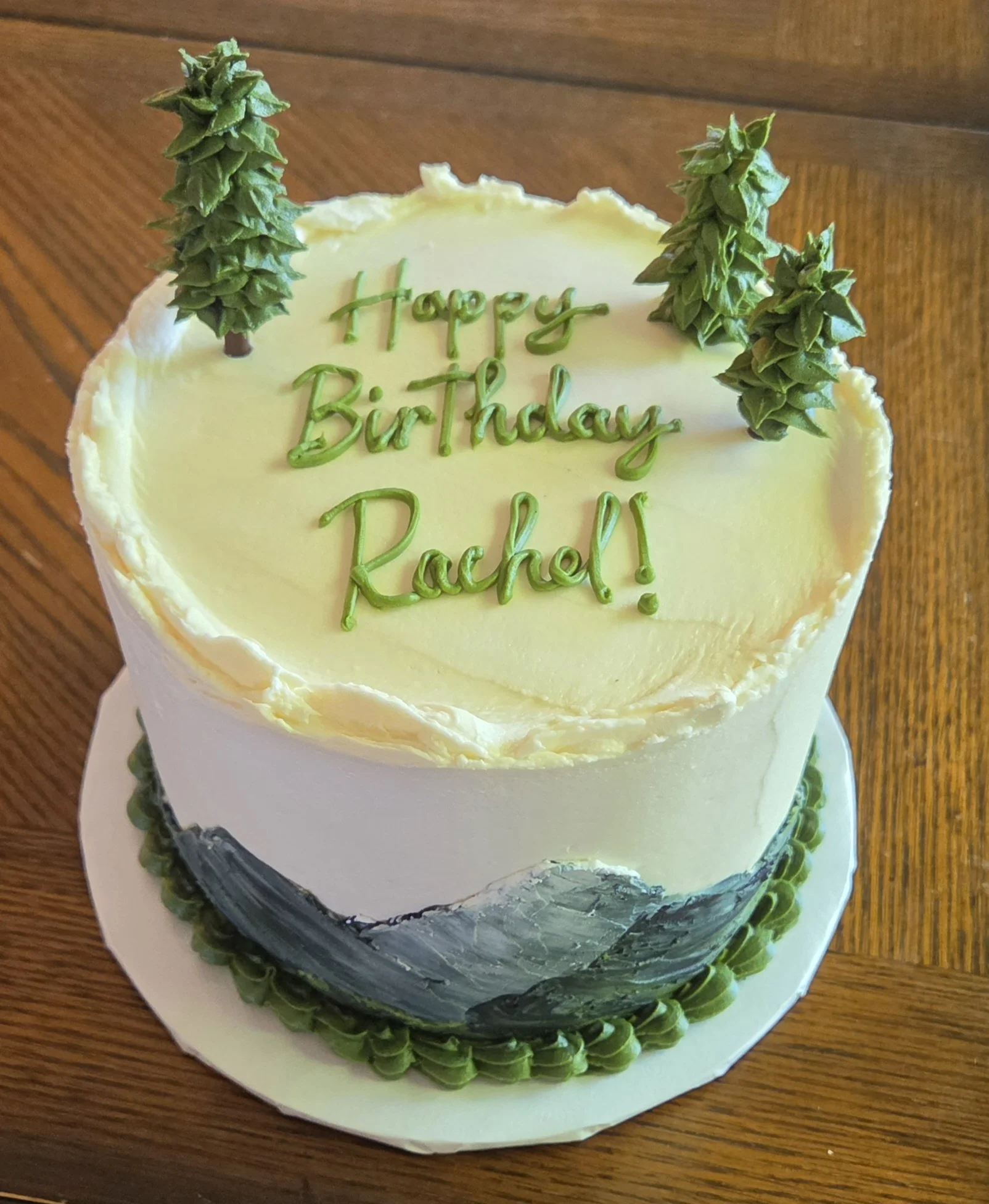 layer cake with mountains and trees