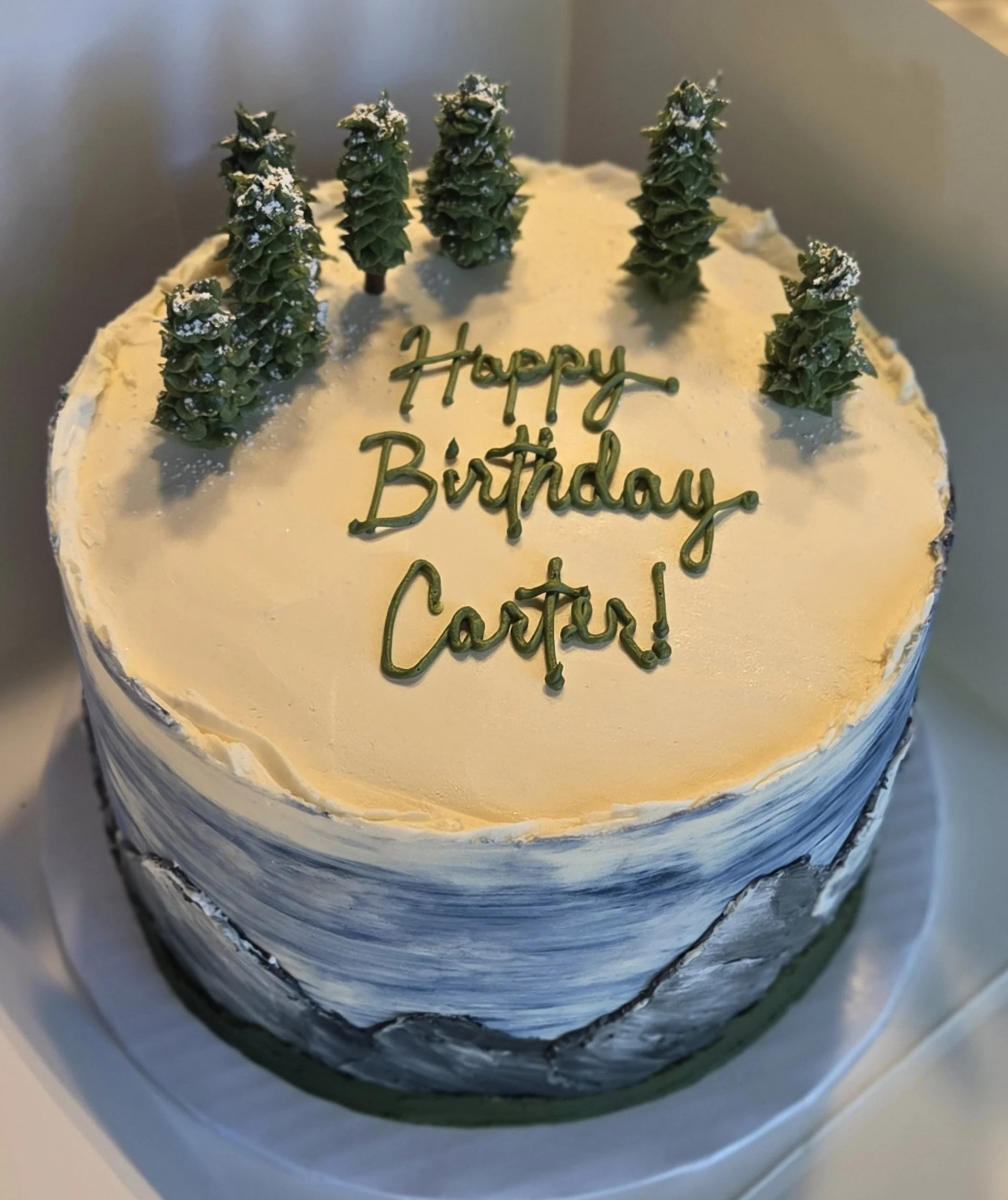 Mountain cake snowy trees