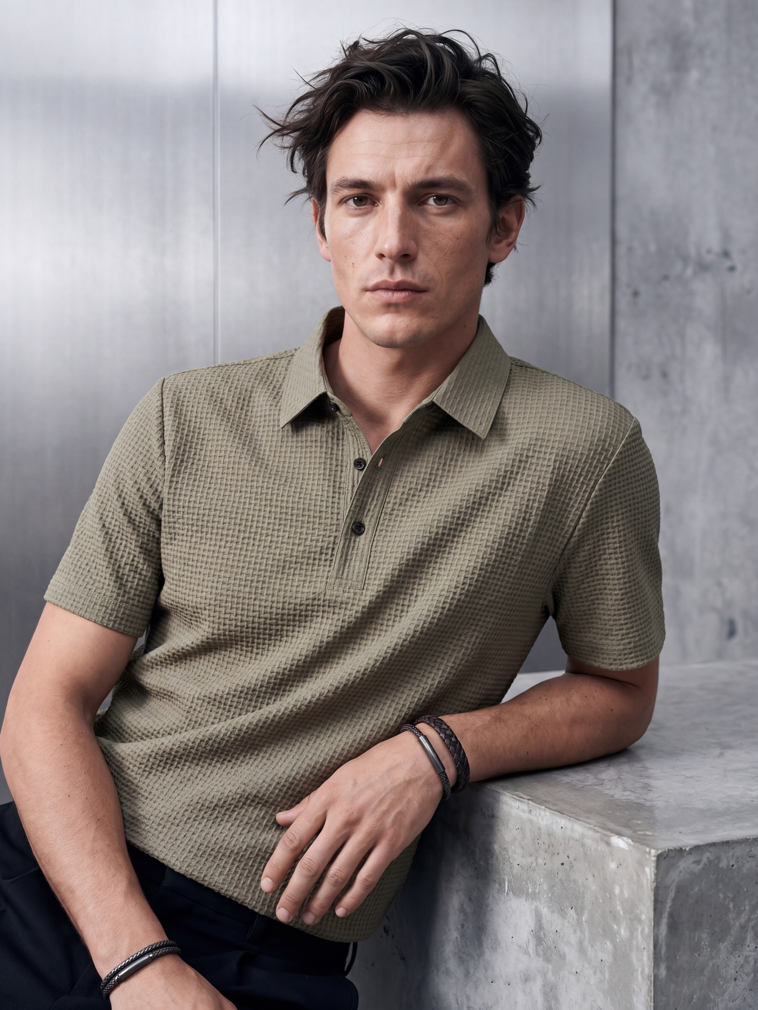 Waffle Texture Polo Khaki