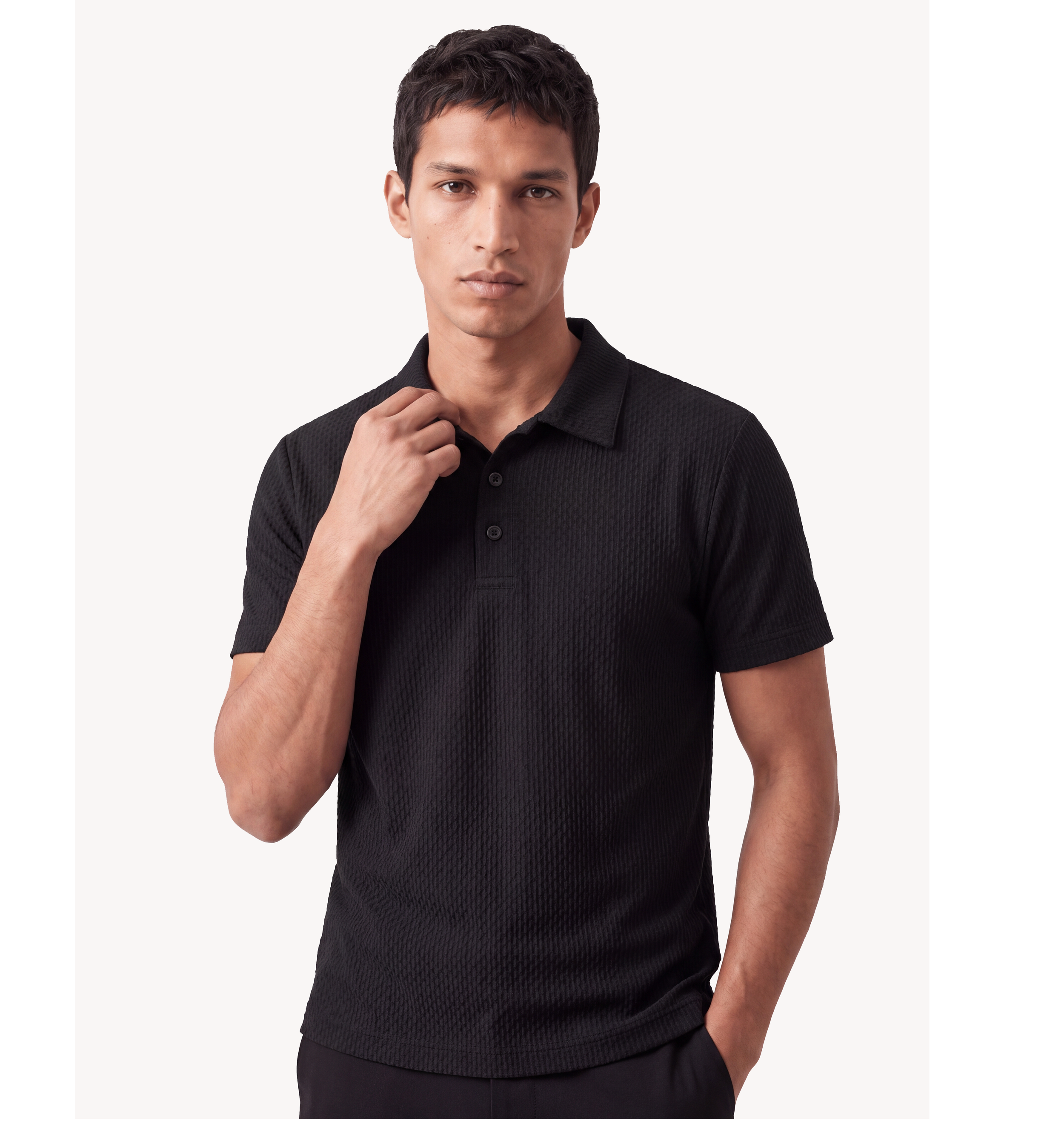 Luca Waffle Texture Polo Midnight Black
