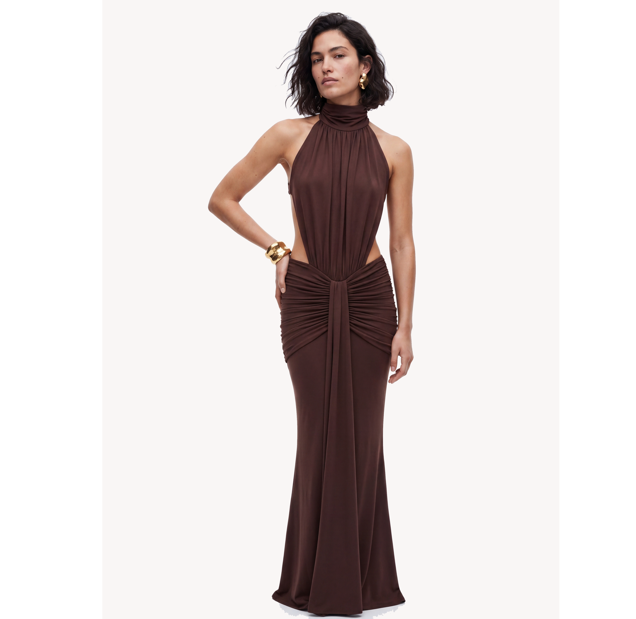 The Sienna Gown – Espresso Brown Halter Cut-Out Maxi Dress