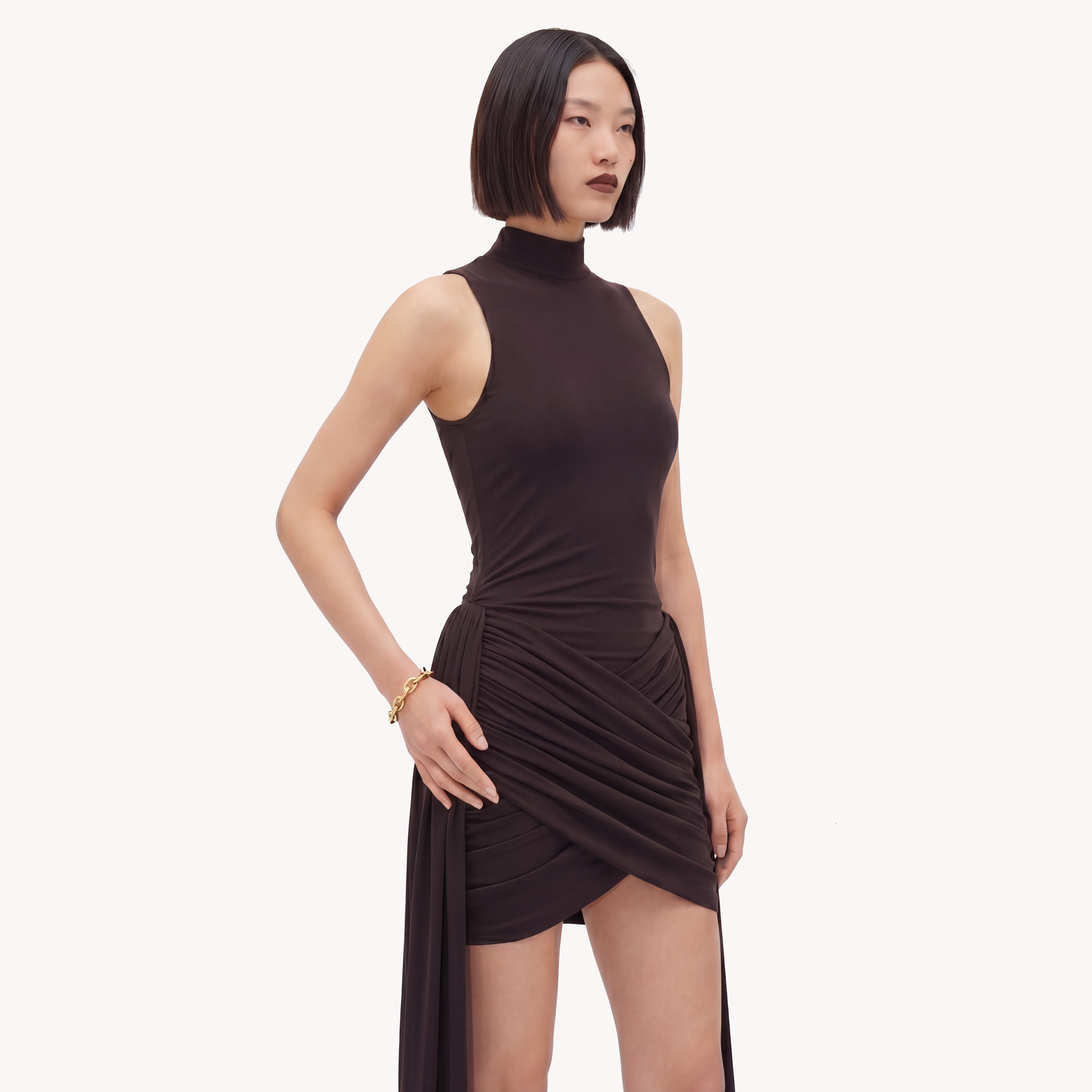 Turtleneck Dress Dark Brown - On Model Shot 1.png