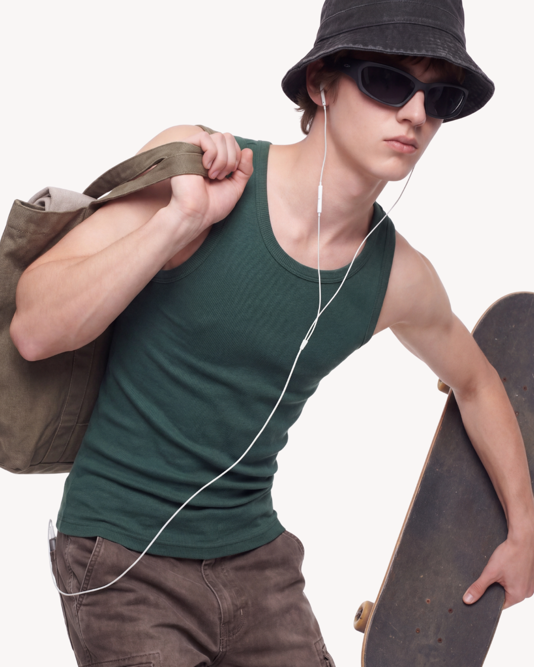 Slim Fit Ribbed Tank Top Dark Green.png