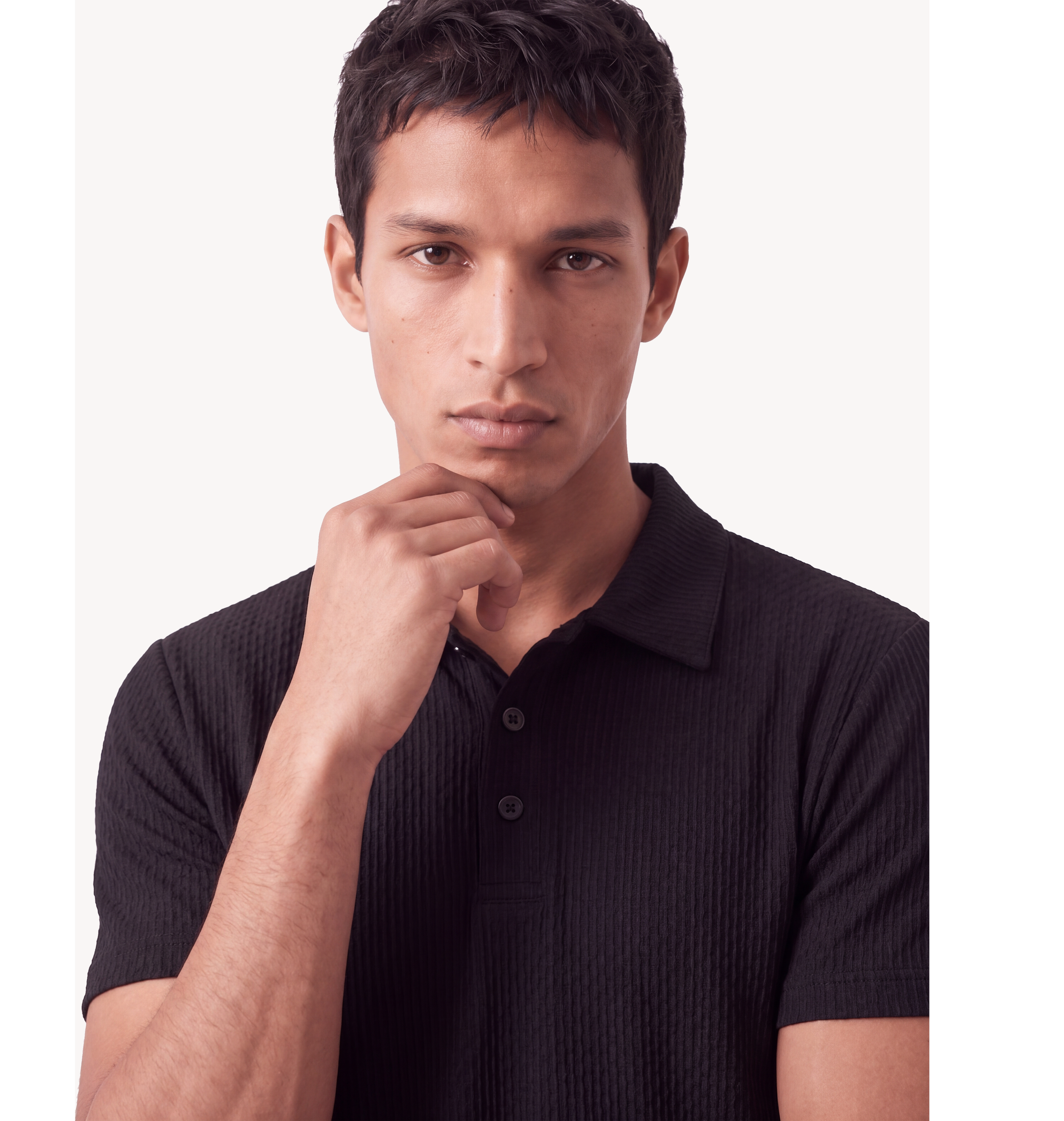 Luca Waffle Texture Polo Black - On Model Shot 2.png