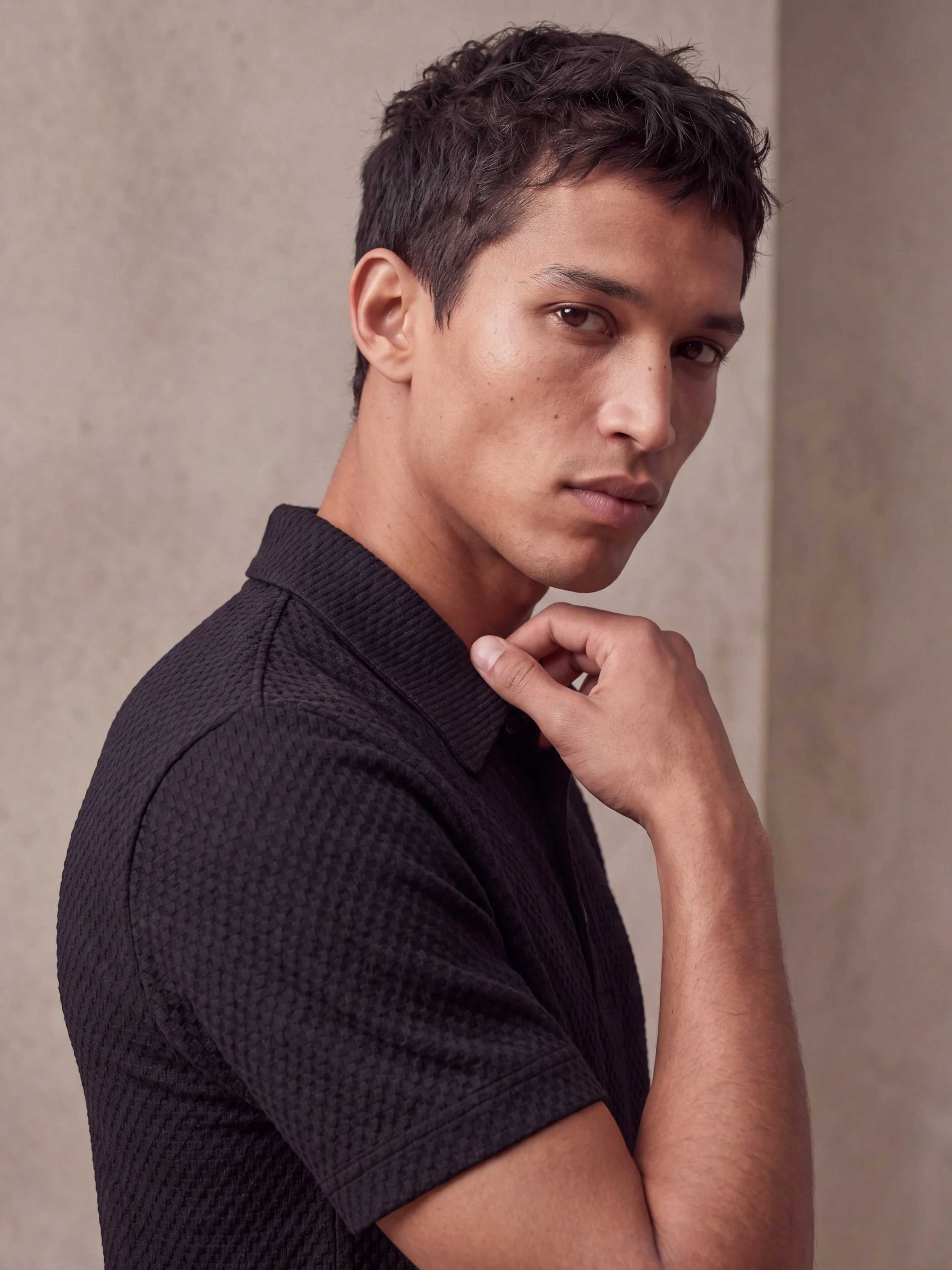 Waffle Texture Polo Black