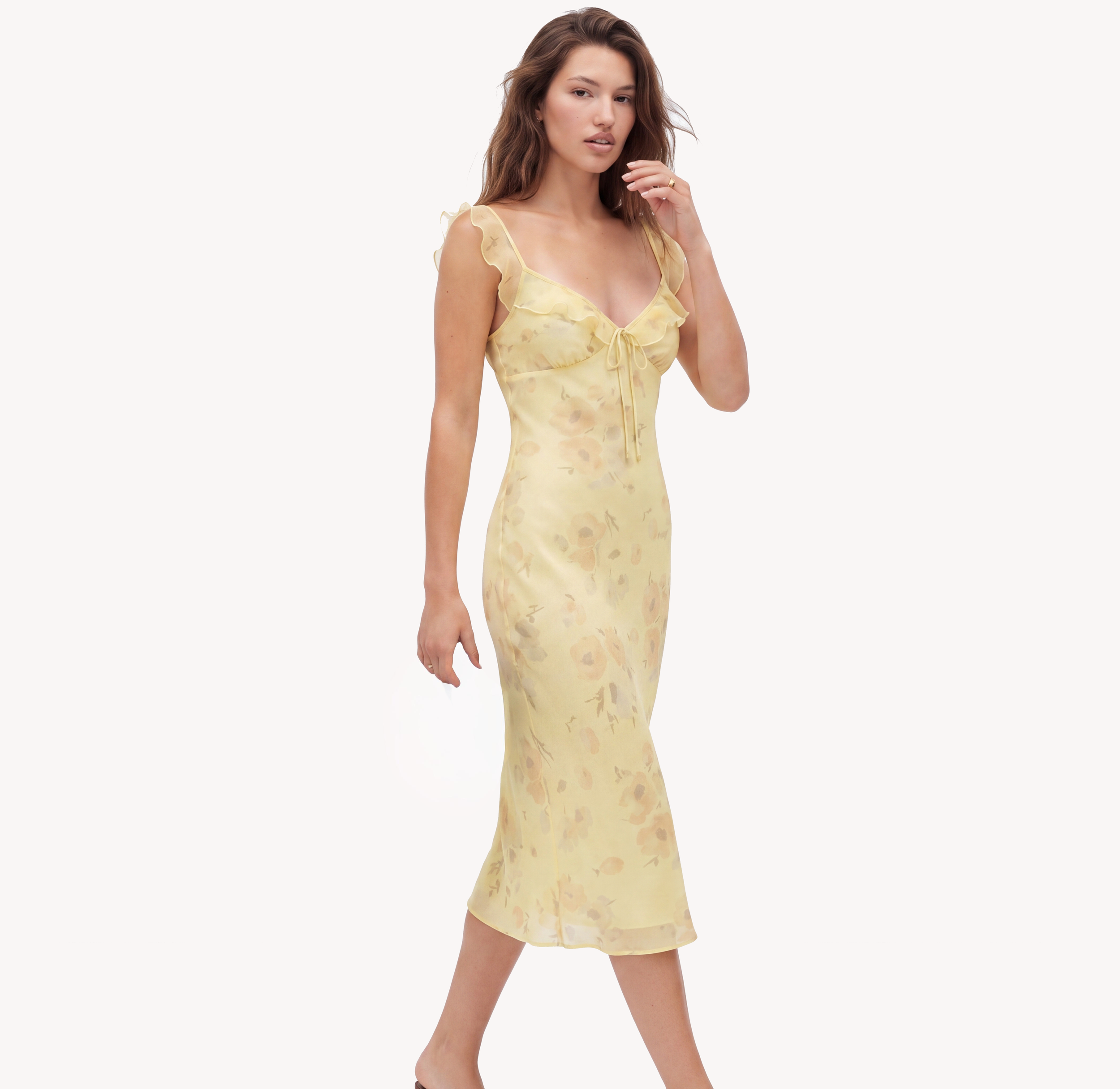 The Elodie Dress – Butter Yellow Floral Summer Plunge Maxi Dress