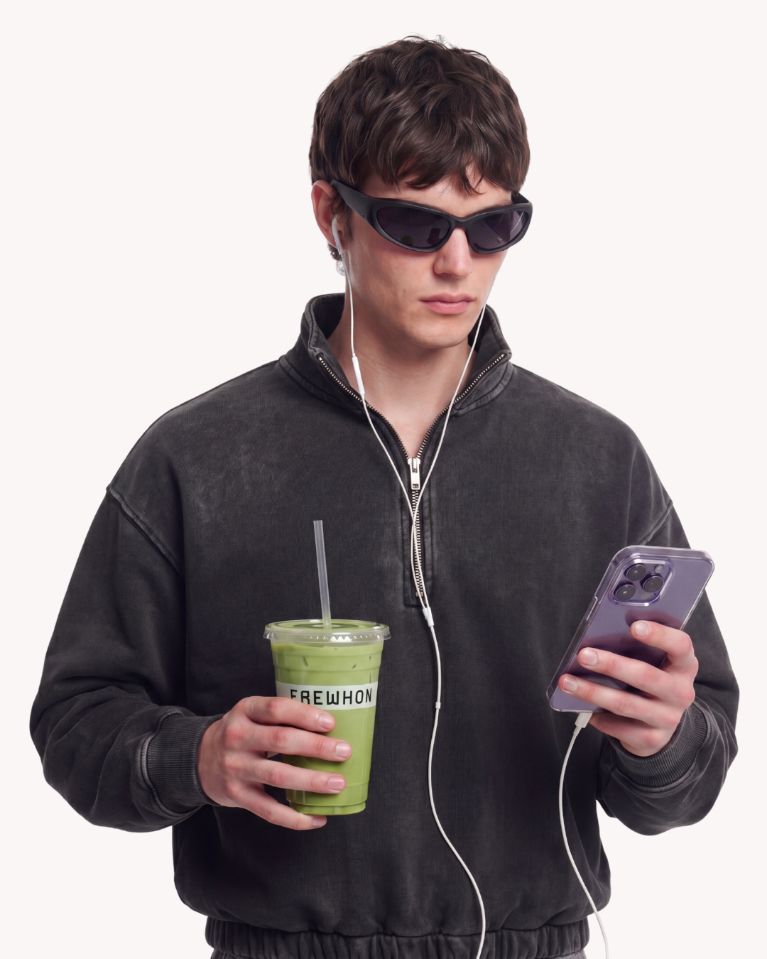 Oversized Fit Quarter-Zip Sweater In Vintage Black - Unisex