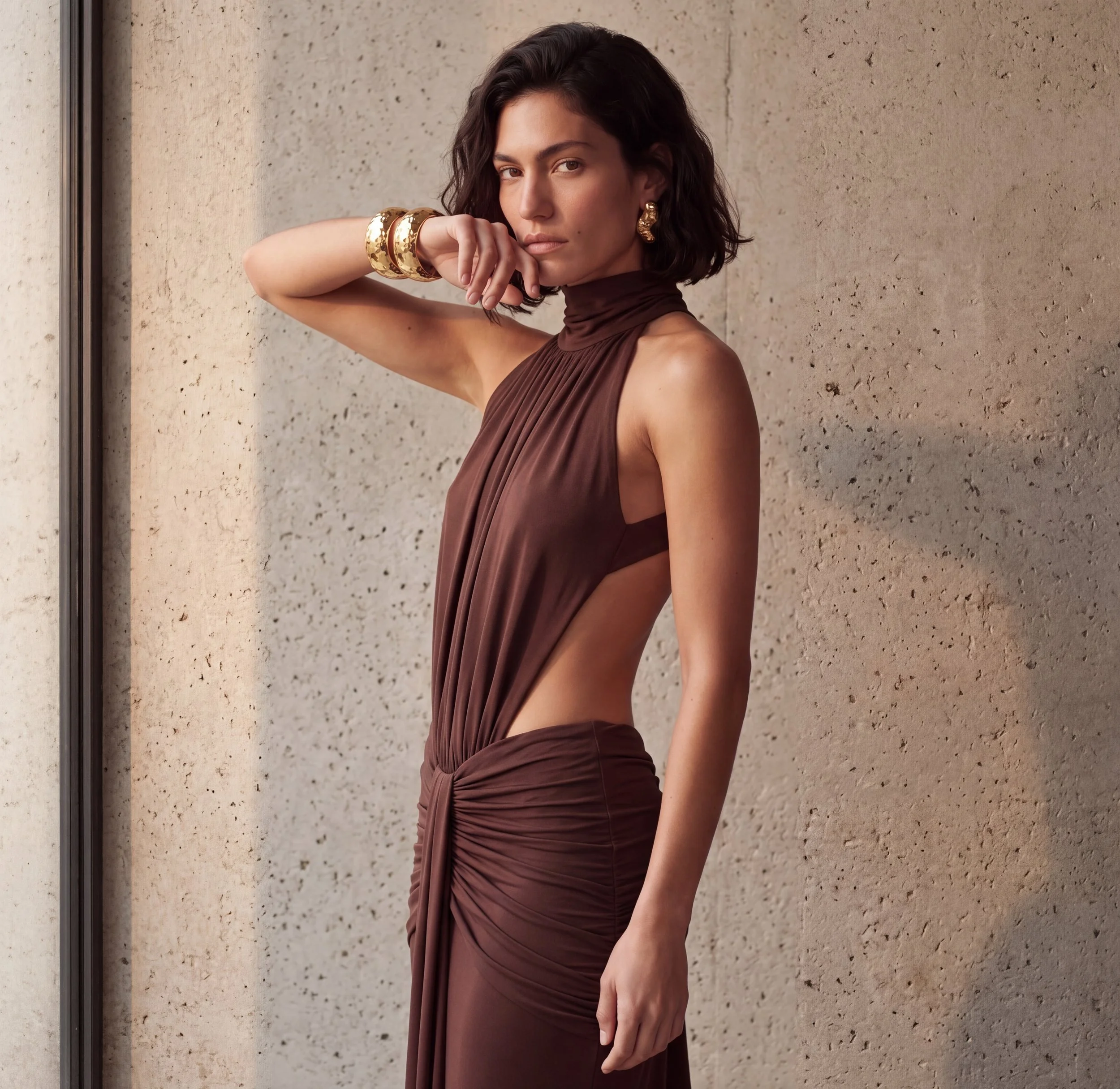 The Sienna Dress Brown - On Model Lifestyle Campaign Shot.jpg