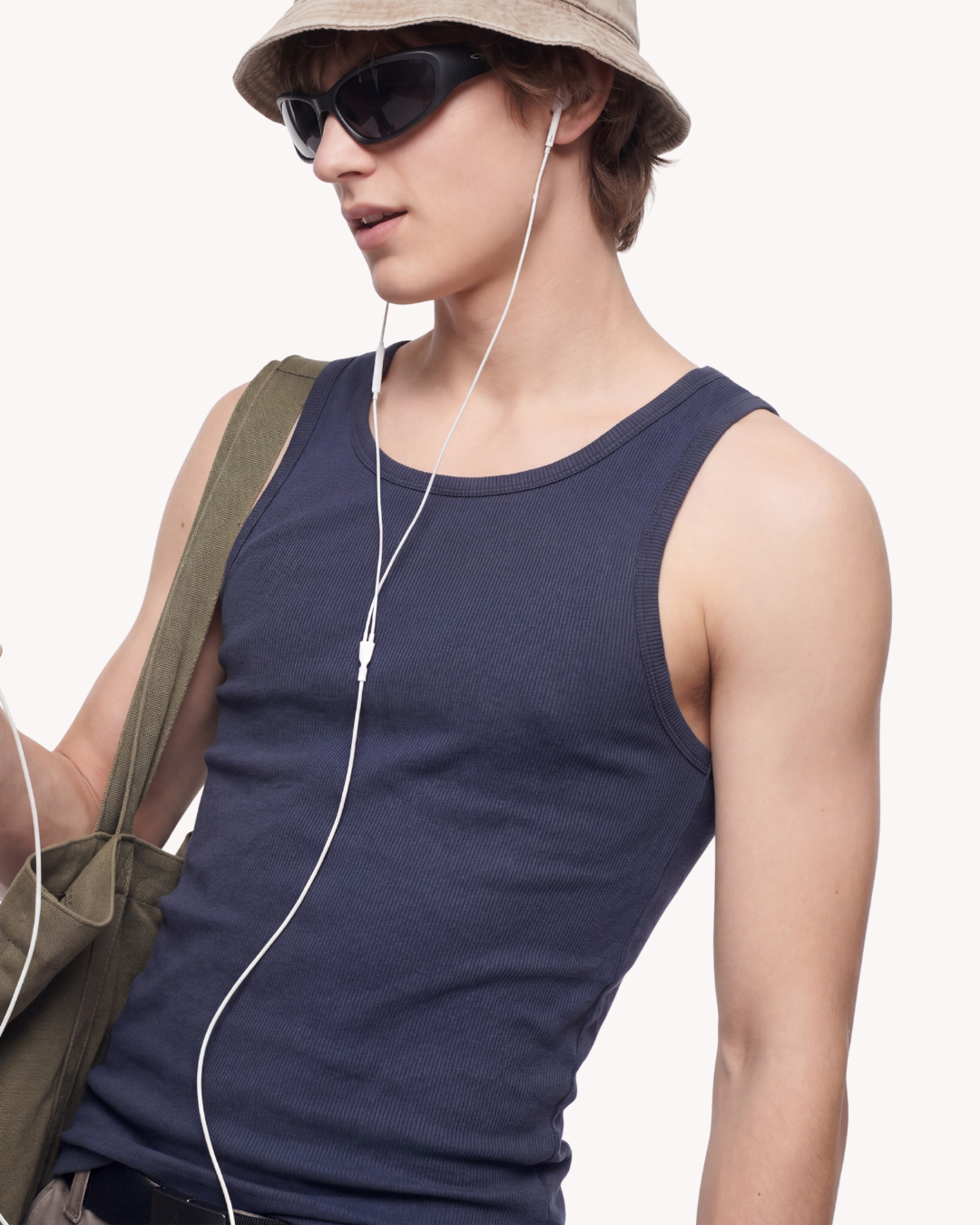 Slim Fit Ribbed Tank Top In Navy - Unisex