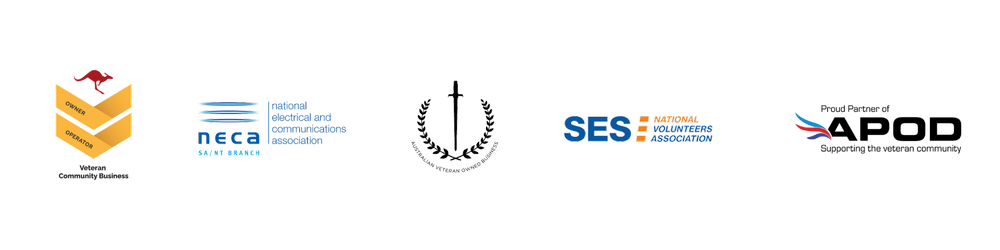 Veteran Owned Business, NECA and SES Volunteer Association logos