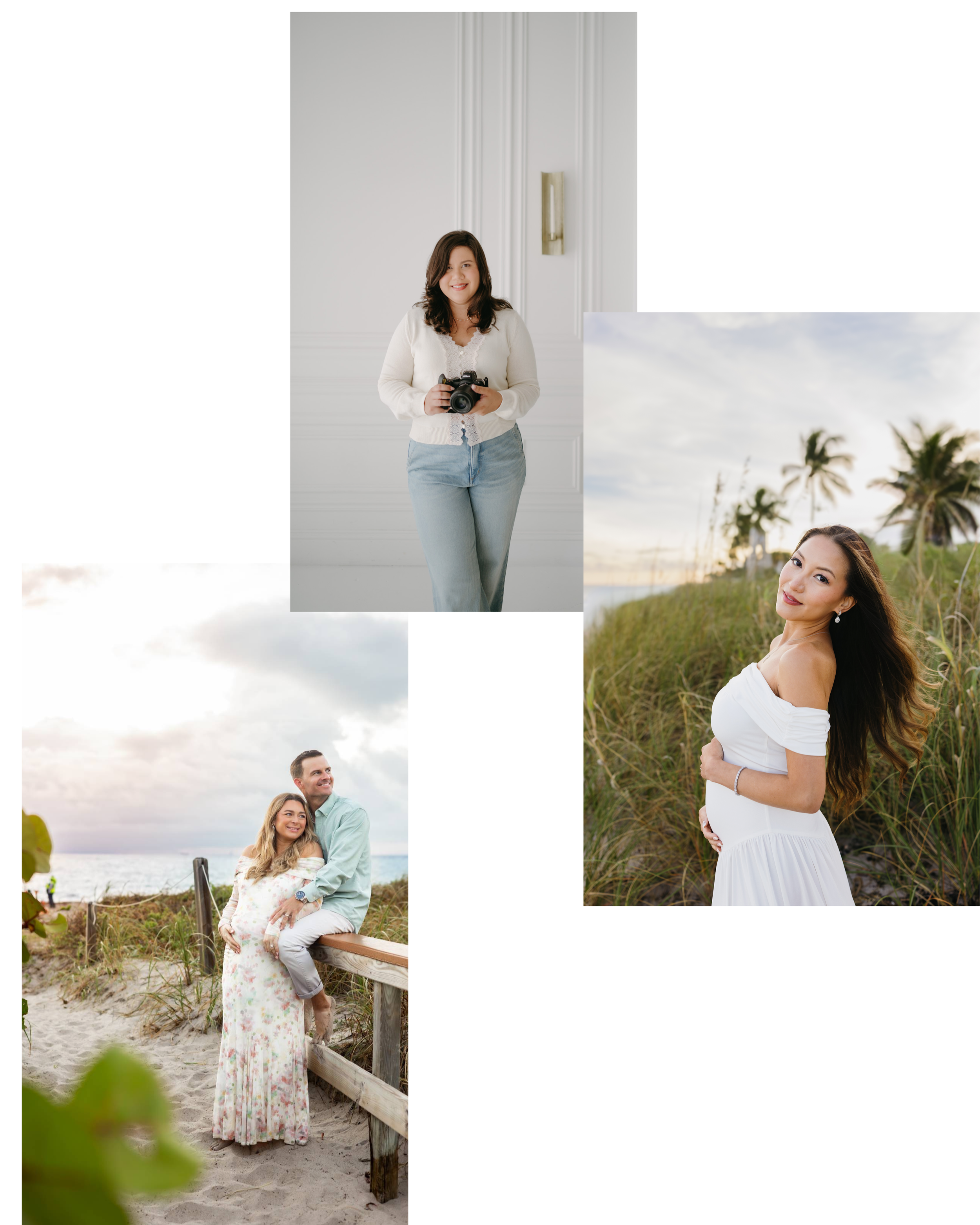 Light and airy maternity photo of pregnant mama at golden hour by Palm Beach maternity photographer Julie James Photography