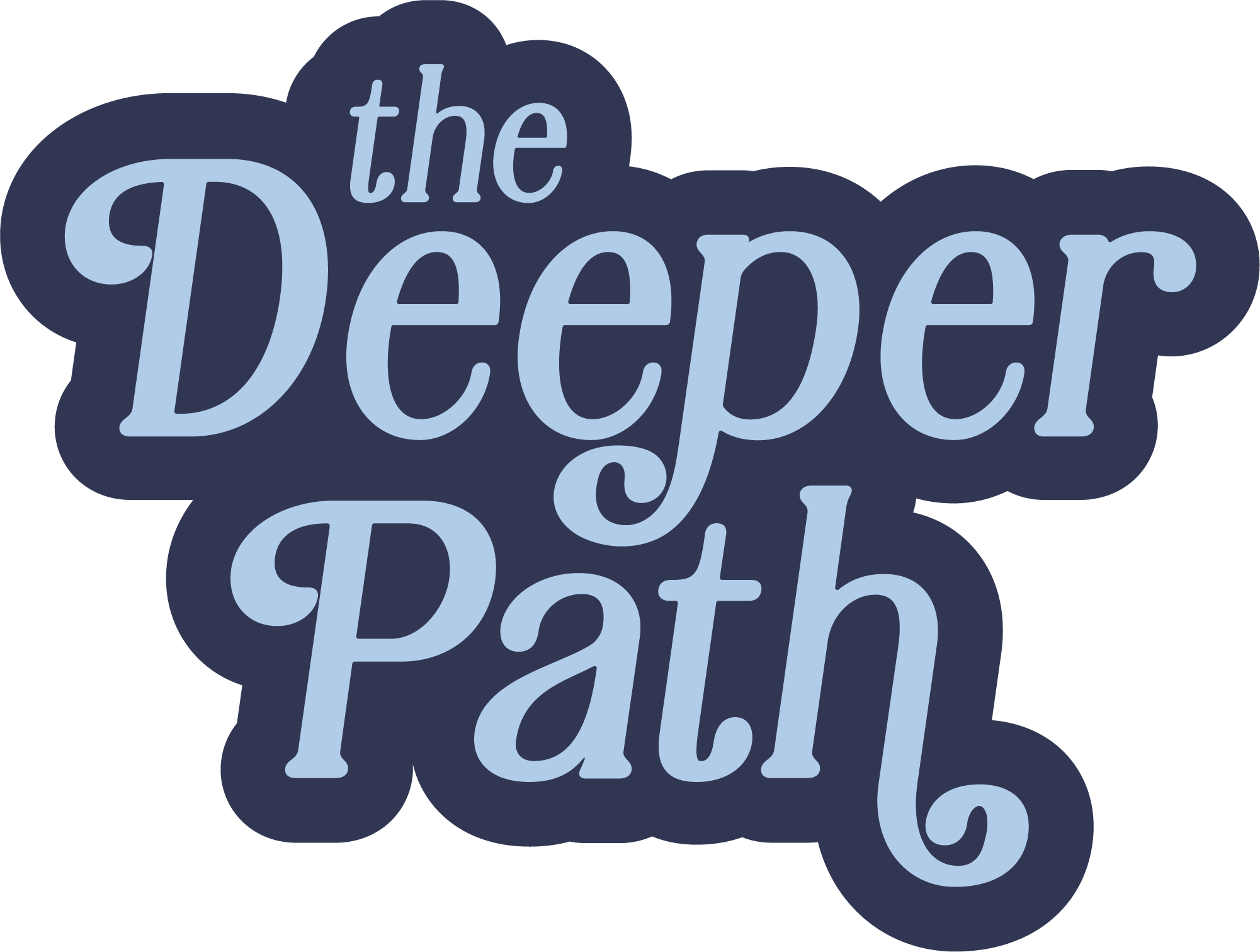 The Deeper Path logo in blue lettering with a dark navy outline