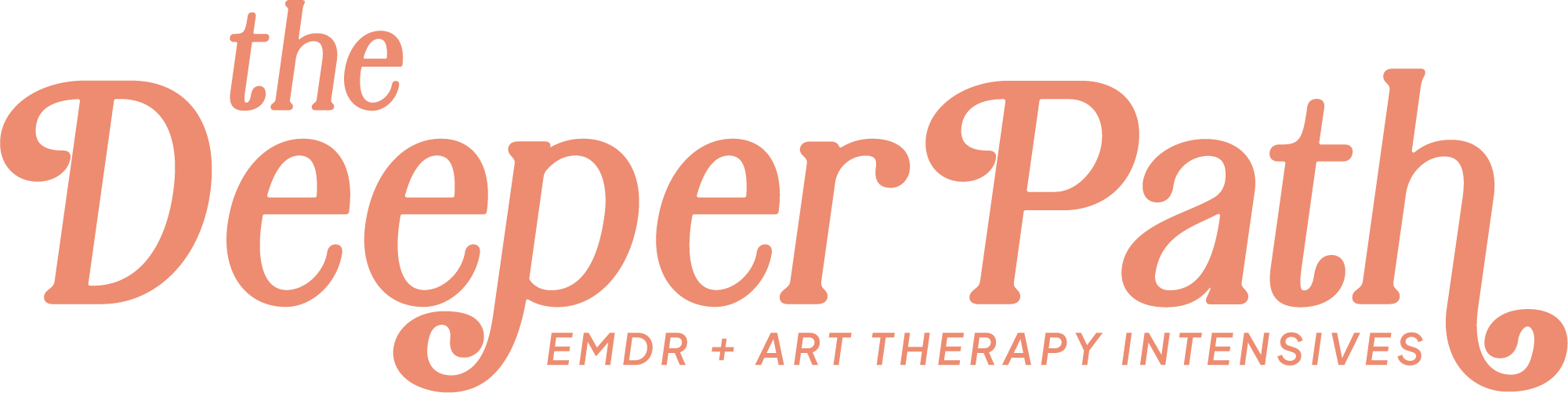 The Deeper Path primary logo in terracotta lettering with the tagline EMDR + Art Therapy Intensives