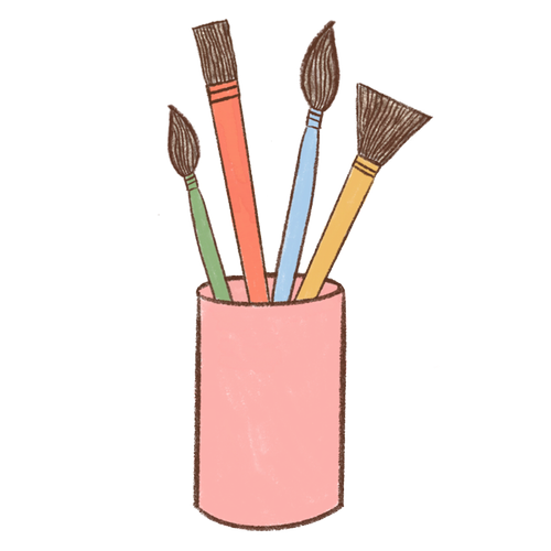 Hand-drawn paint brushes in a cup.