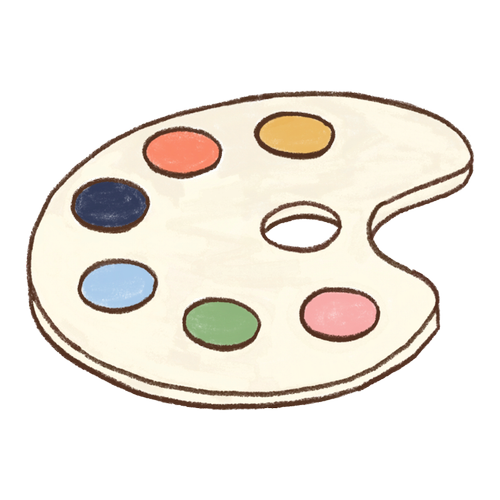Hand-drawn artist palette with colourful paint.