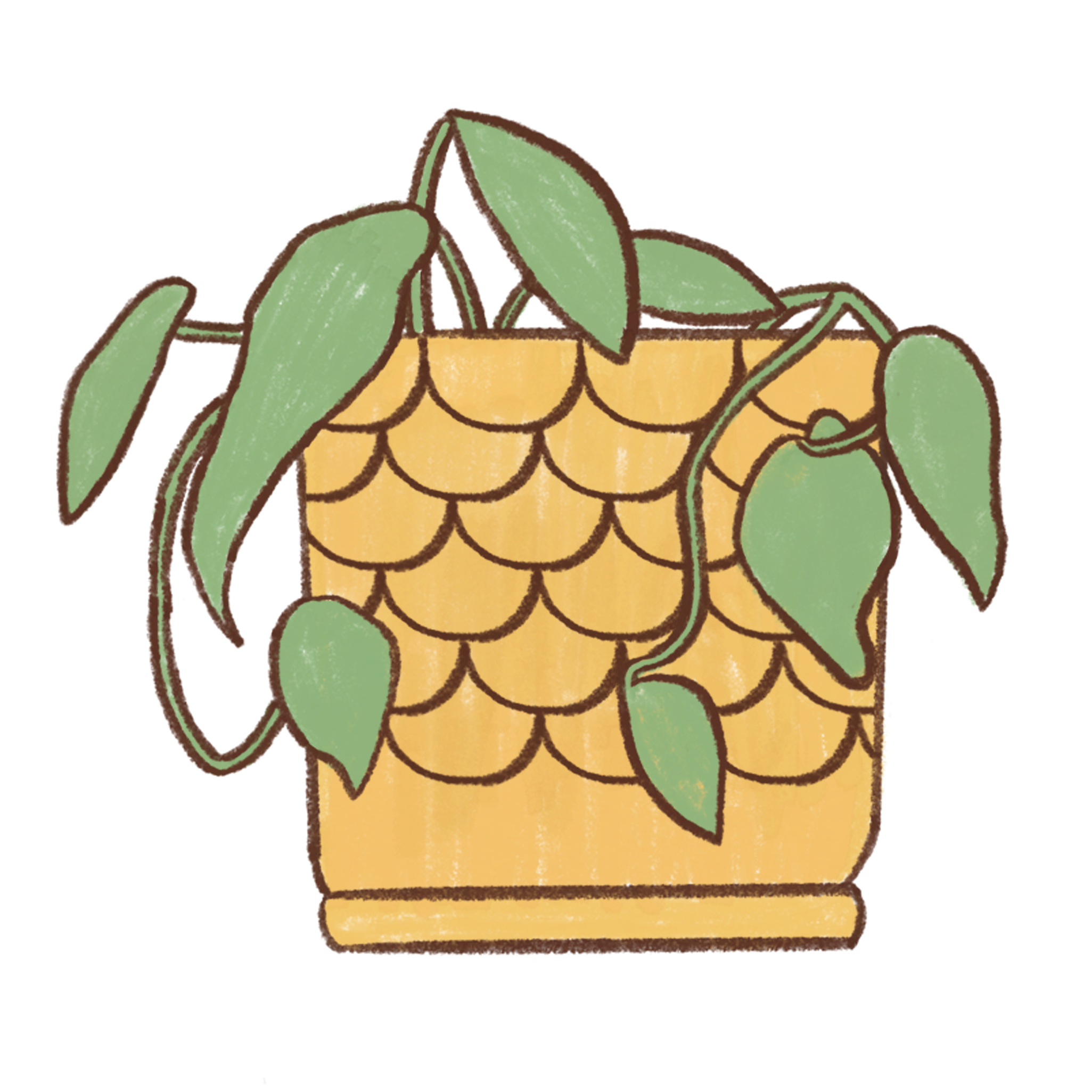 Hand-drawn plant in a cosy therapy office.