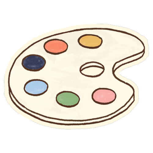 Hand-drawn artist palette in The Deeper Path brand colours.
