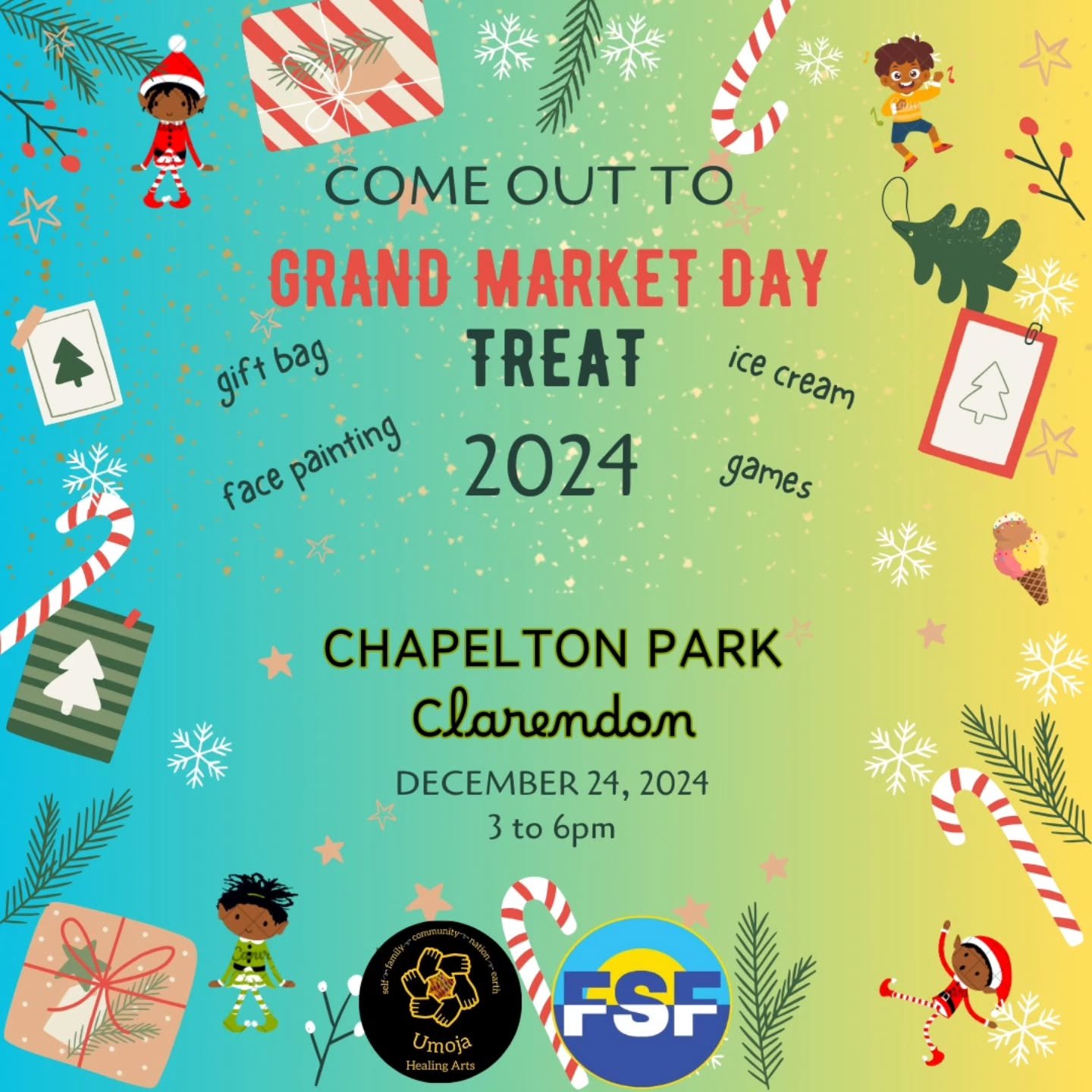 GRAND MARKET DAY TREAT - COME OUT OUT!!!
december 24, 2024 || 3 to 6pm
chapelton park, clarendon
sponsored by: umoja healing arts &amp; @fsf_jamaica @fergussimpsonfoundation
WHAT IS GRAND MARKET DAY?
more info: https://www.umojahealingarts.org/grandm