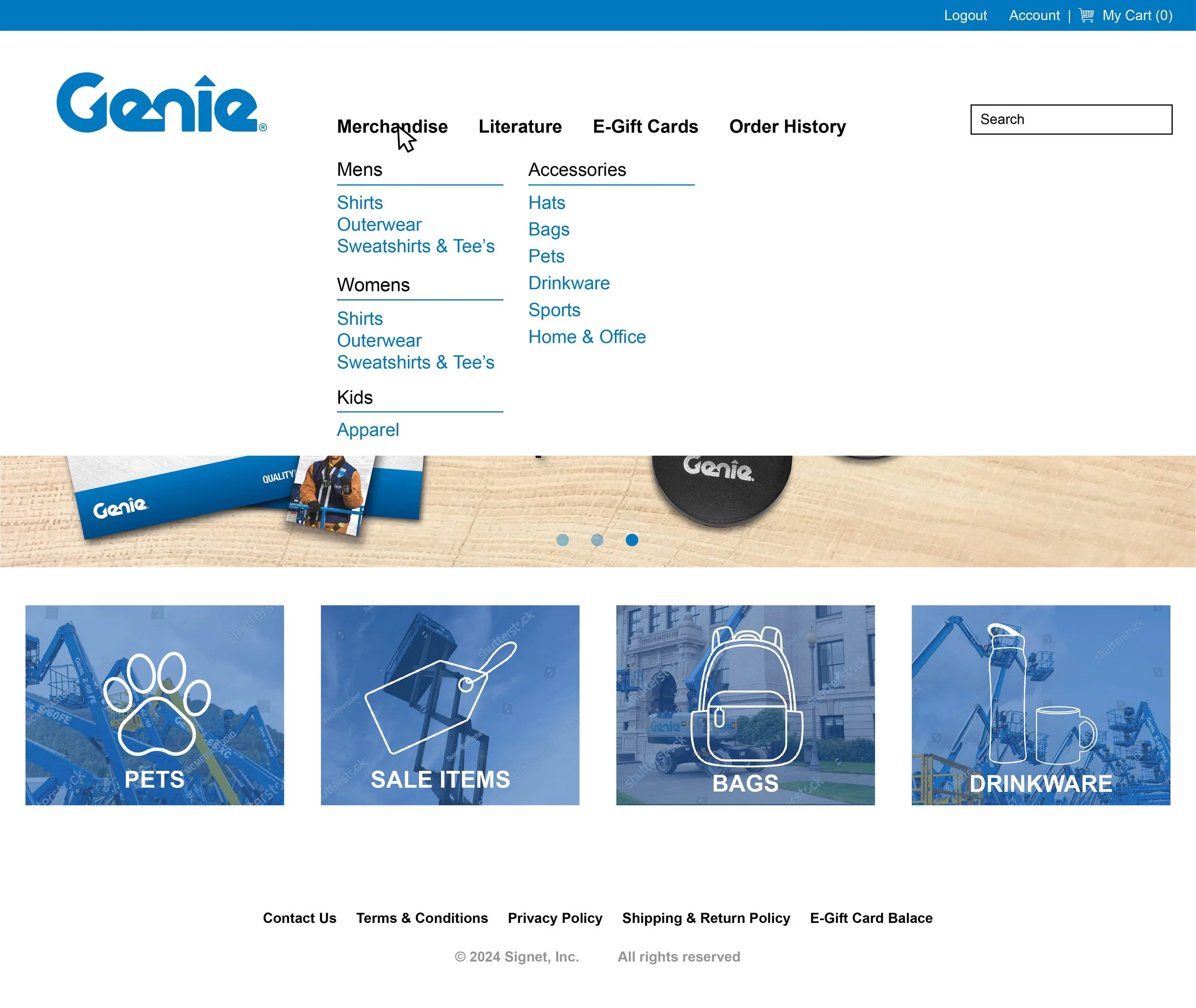 Genie Merchandise Homepage Navigation