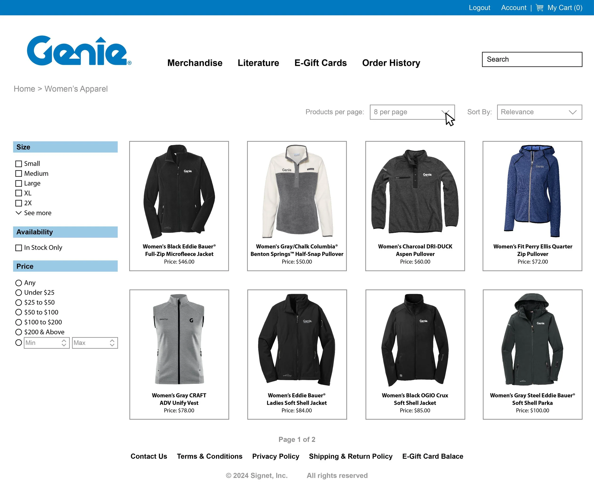 Genie Merchandise Apparel Page