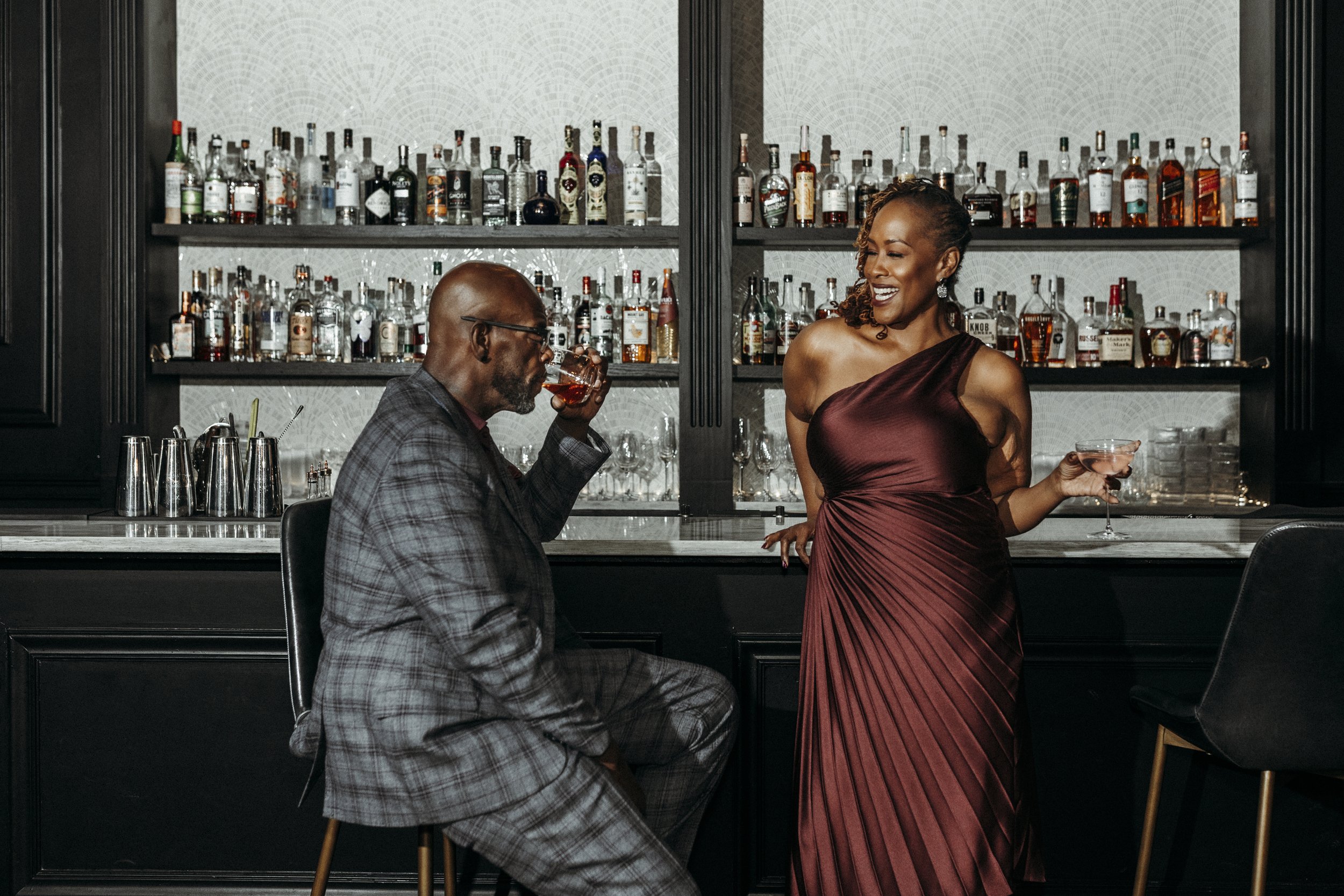 Couples | an Elegant, Editorial Engagement at Noir, Cocktail Bar