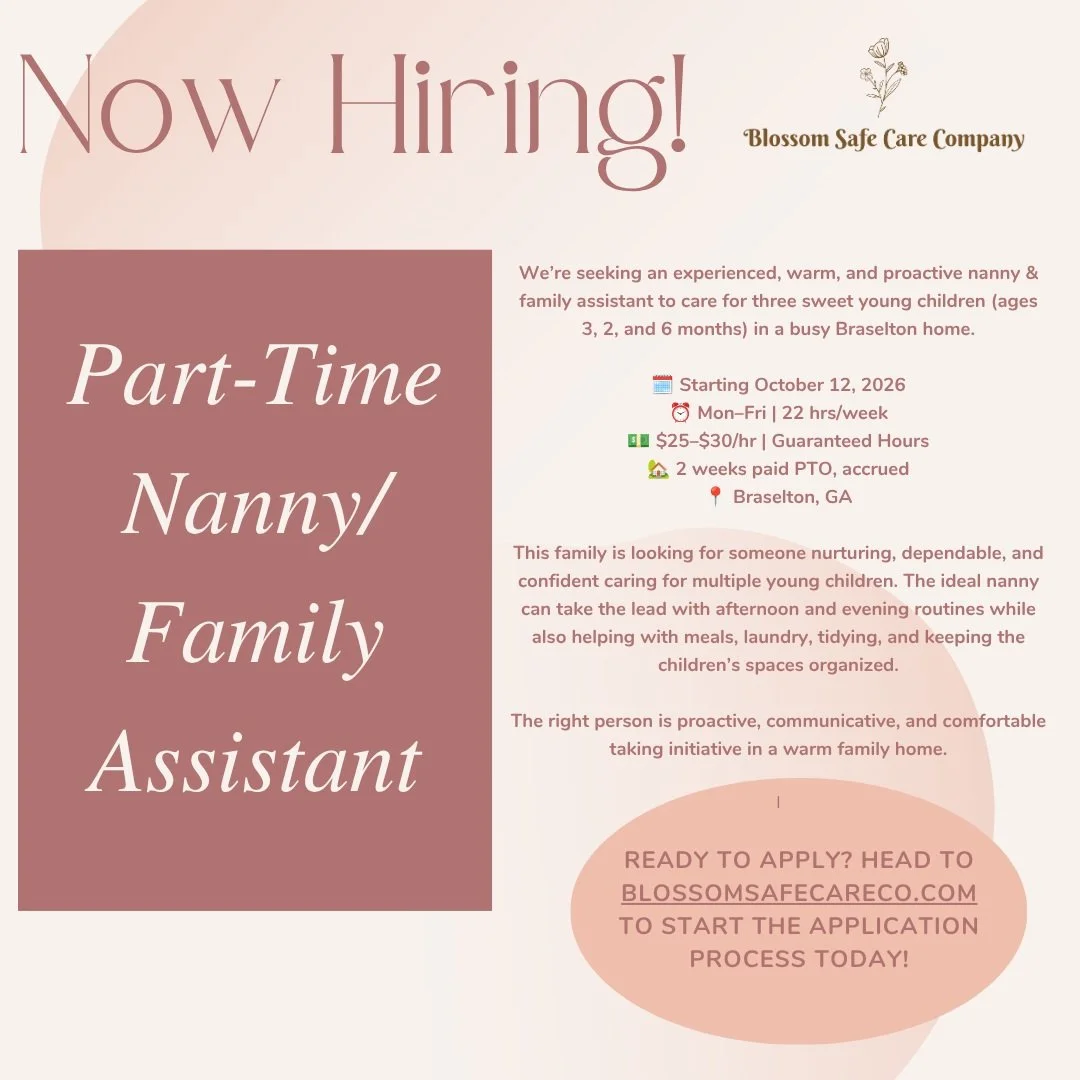 A beautiful new opportunity for a part-time nanny and family assistant in Braselton. 
This is a warm, busy family seeking an experienced and proactive caregiver to support three young children in a hands-on home environment.
We&rsquo;re currently con