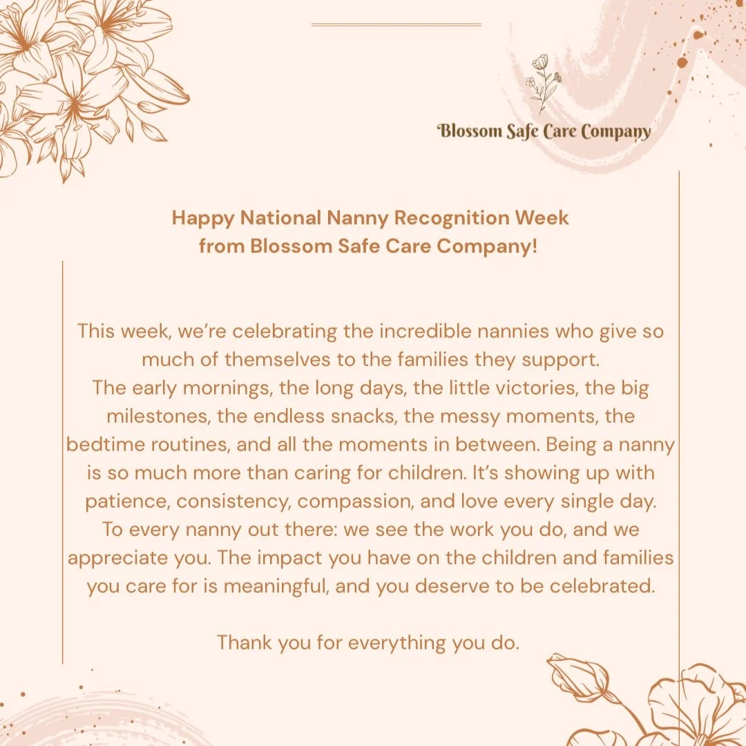 Celebrating all of the amazing nannies who show up every day with patience, care, and so much heart. 

Thank you for everything you do and the difference you make in the lives of the families you support.

A special shoutout to our Blossom nannies! W