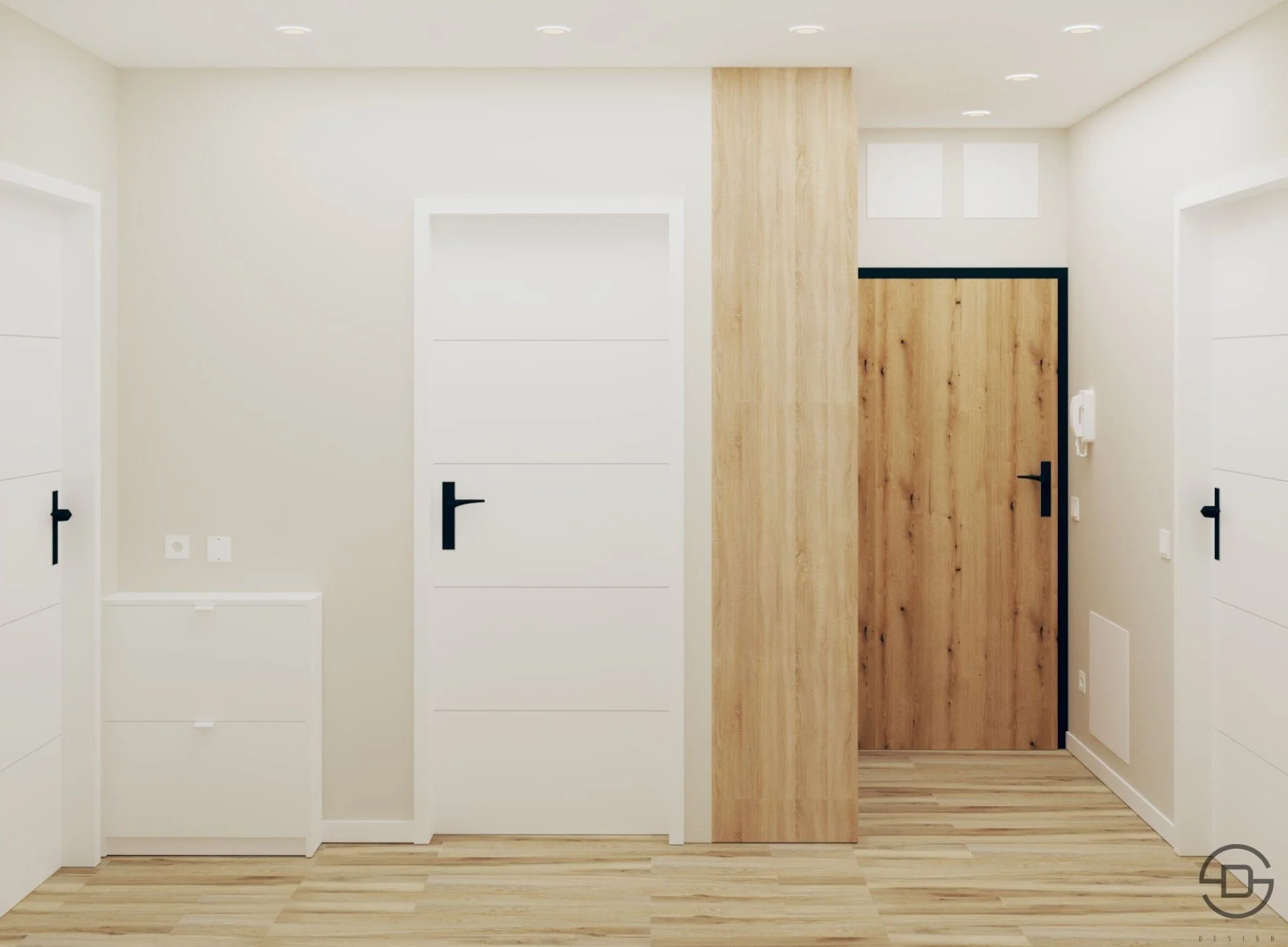 Малък шкаф за обувки в бяло за коридор.