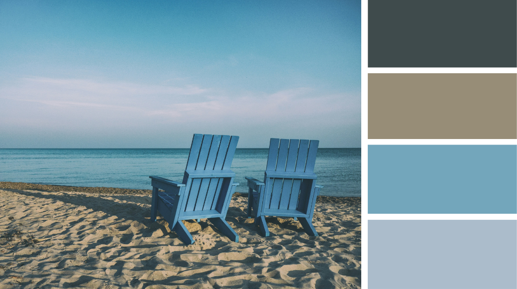 Moodboard за цветова палитра в синьо, сиво и бежаво