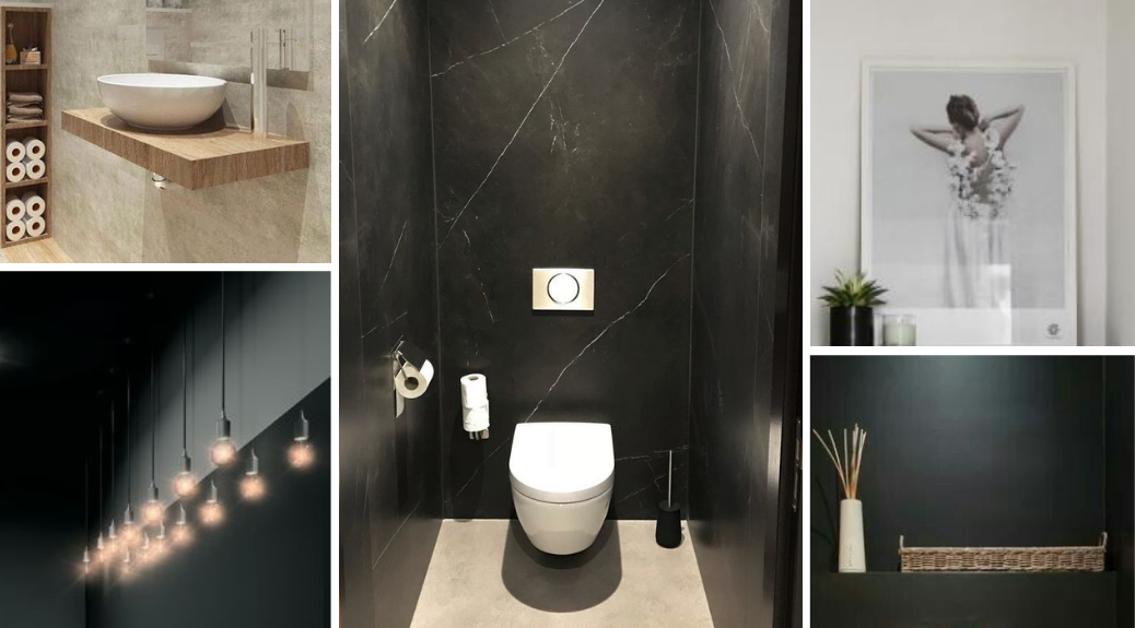 Колаж за дизайн на малка тоалетна в черно