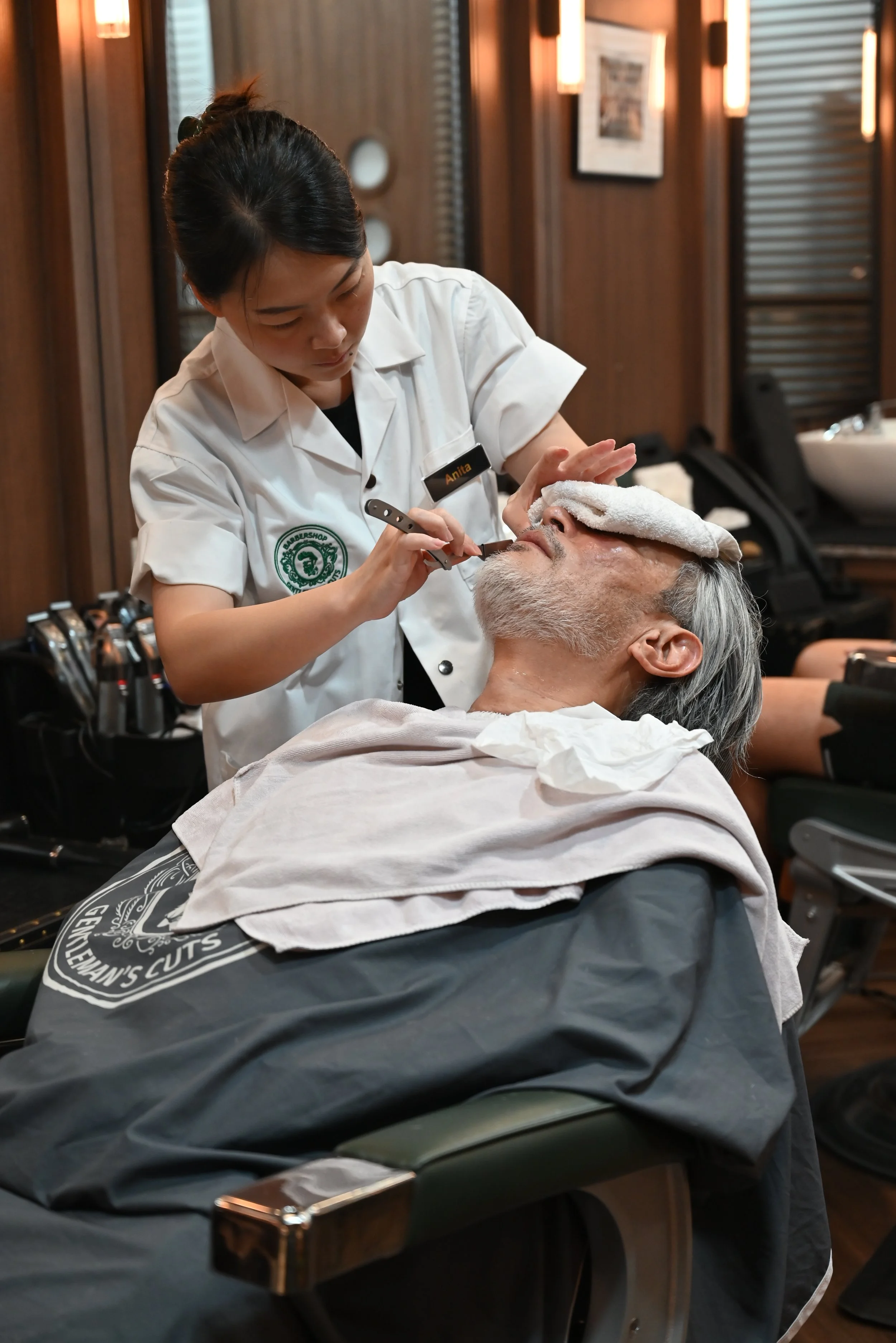 Razor finished beard showing sharp outline and smooth skin finish