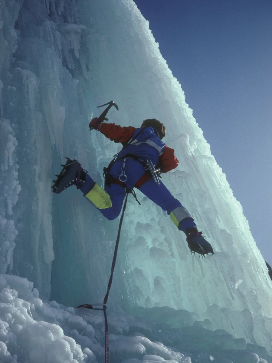 February 1987: Thierry Renault - who held the speed record on The Nose for a while - during the first ascent of "Sueur Froide" across from Les Houches. He brought modern sport climbing movement, developed on limestone by he and Edlinger and Berhault