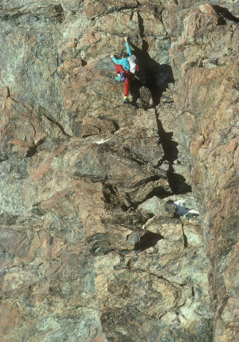 December 1989: I was posing in front of Mark Shapiro's camera for an ad commissioned by Asolo. Posing always gets one in trouble. What appeared to be casual was, of course difficult and scary -- an awful lot like the real thing. Except the mind isn't