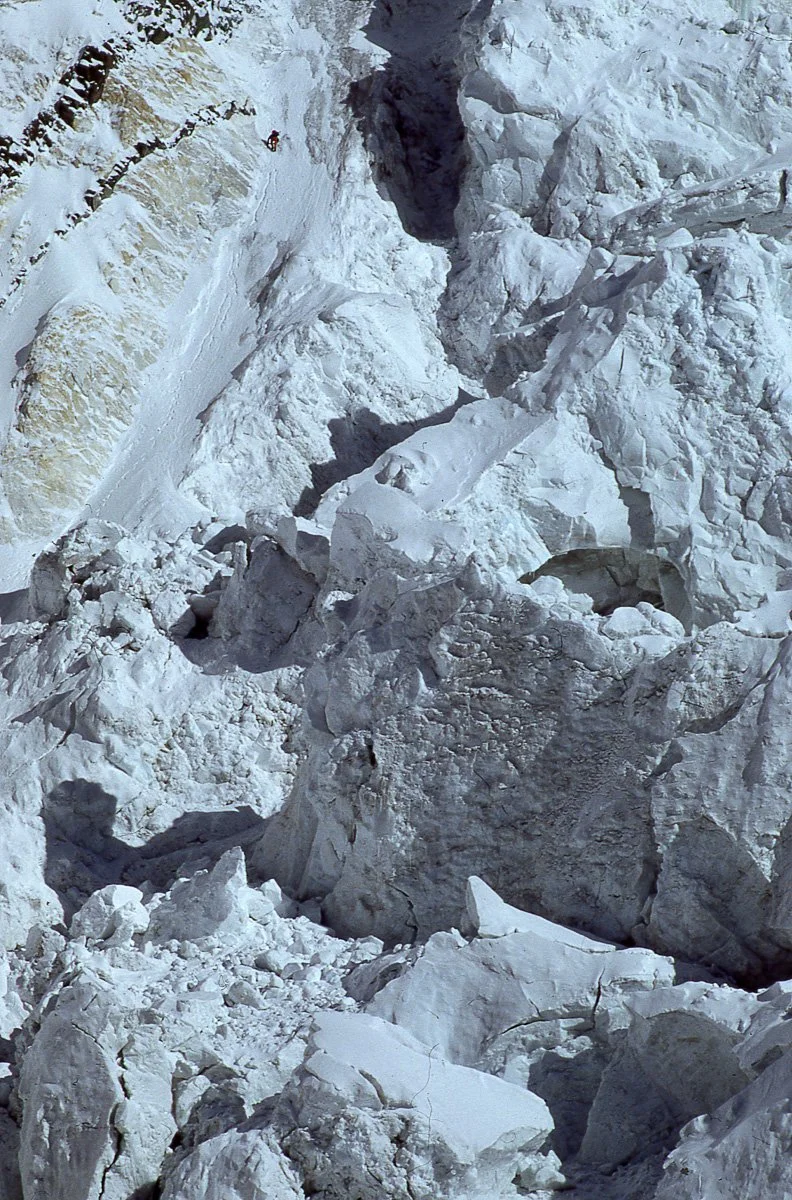 January 1991: Retreating off the south face of Khan-Tengri in the heat of the sun and under the gun. Absolutely terrifying.